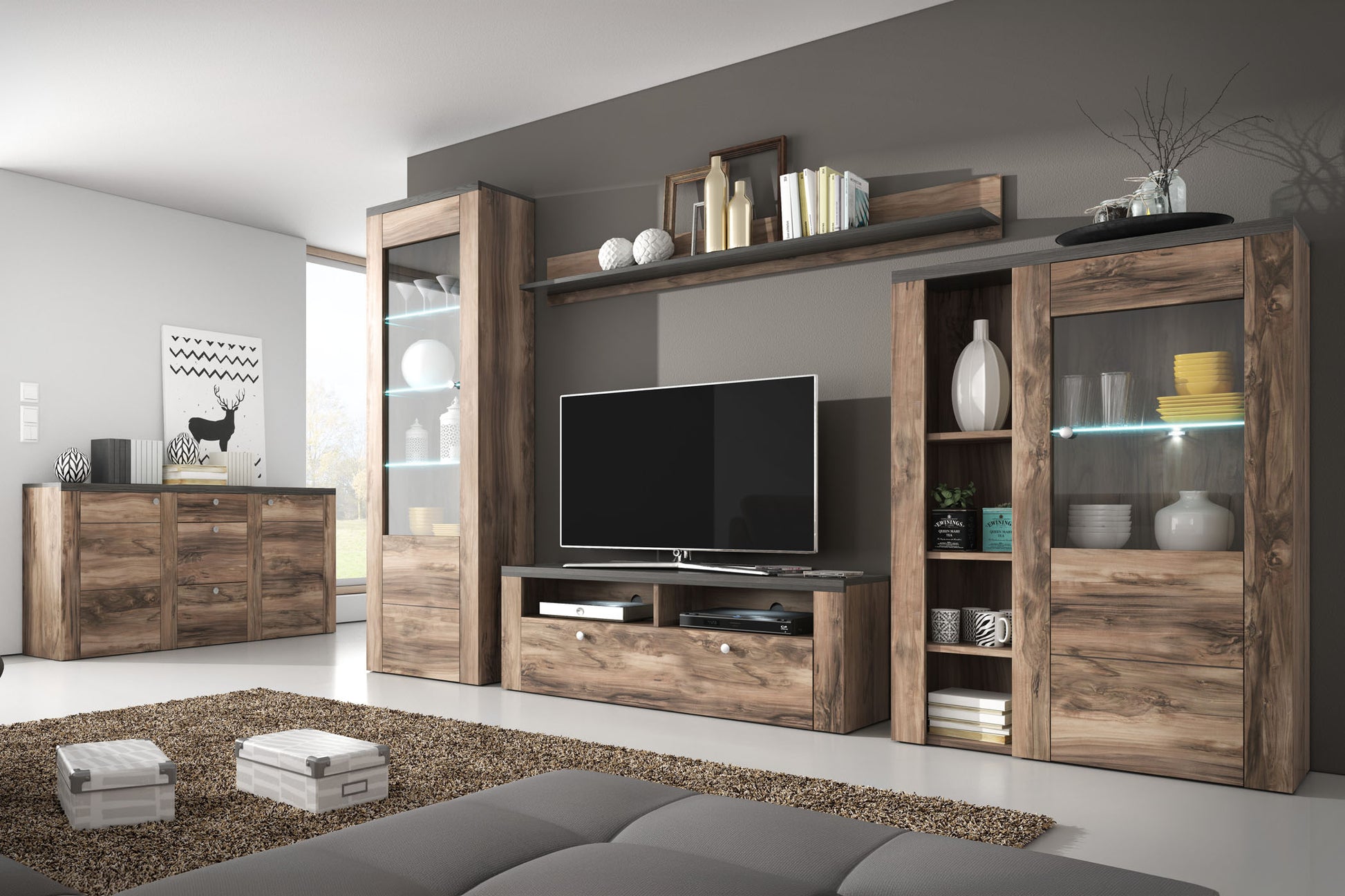 Kumode Laroš 155/130/37 cm Rivjēras gaišais ozols - N1 Home