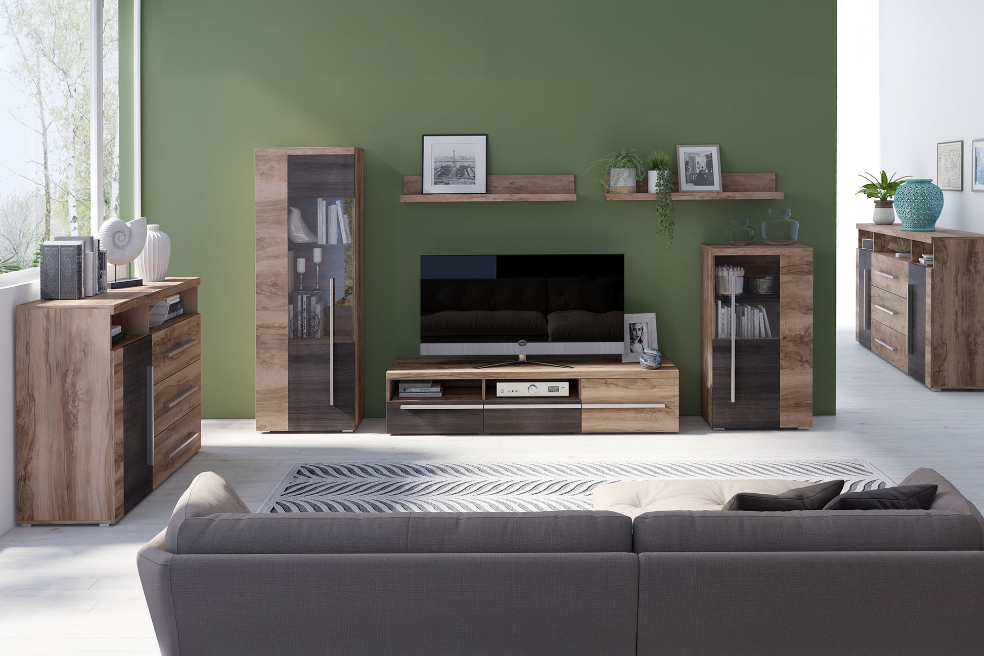 Sienas bloks Rogos 370/160/40 cm touchwood/satīna nusbaum - N1 Home