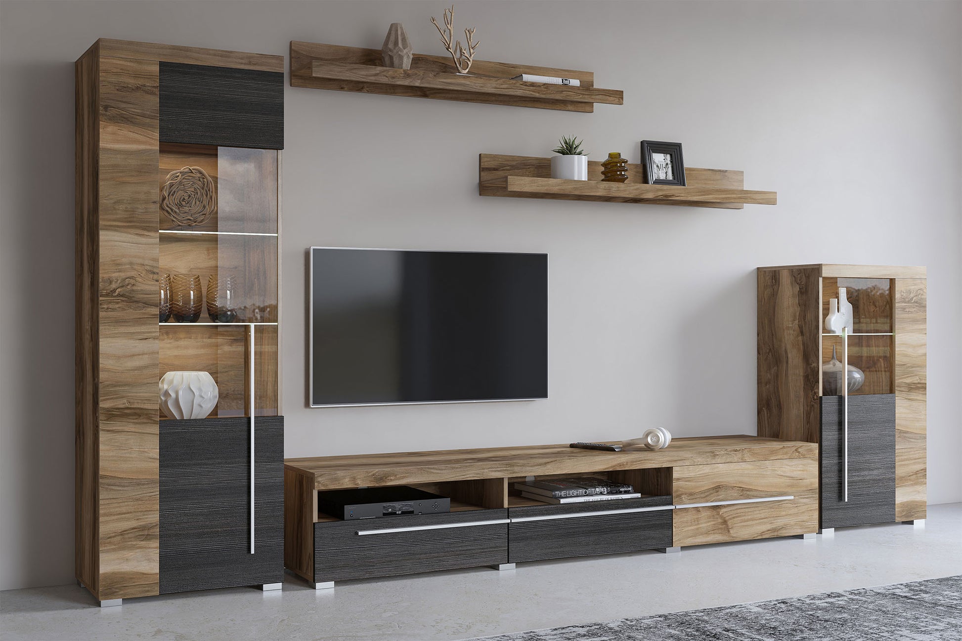 Sienas bloks Rogos 370/160/40 cm touchwood/satīna nusbaum - N1 Home