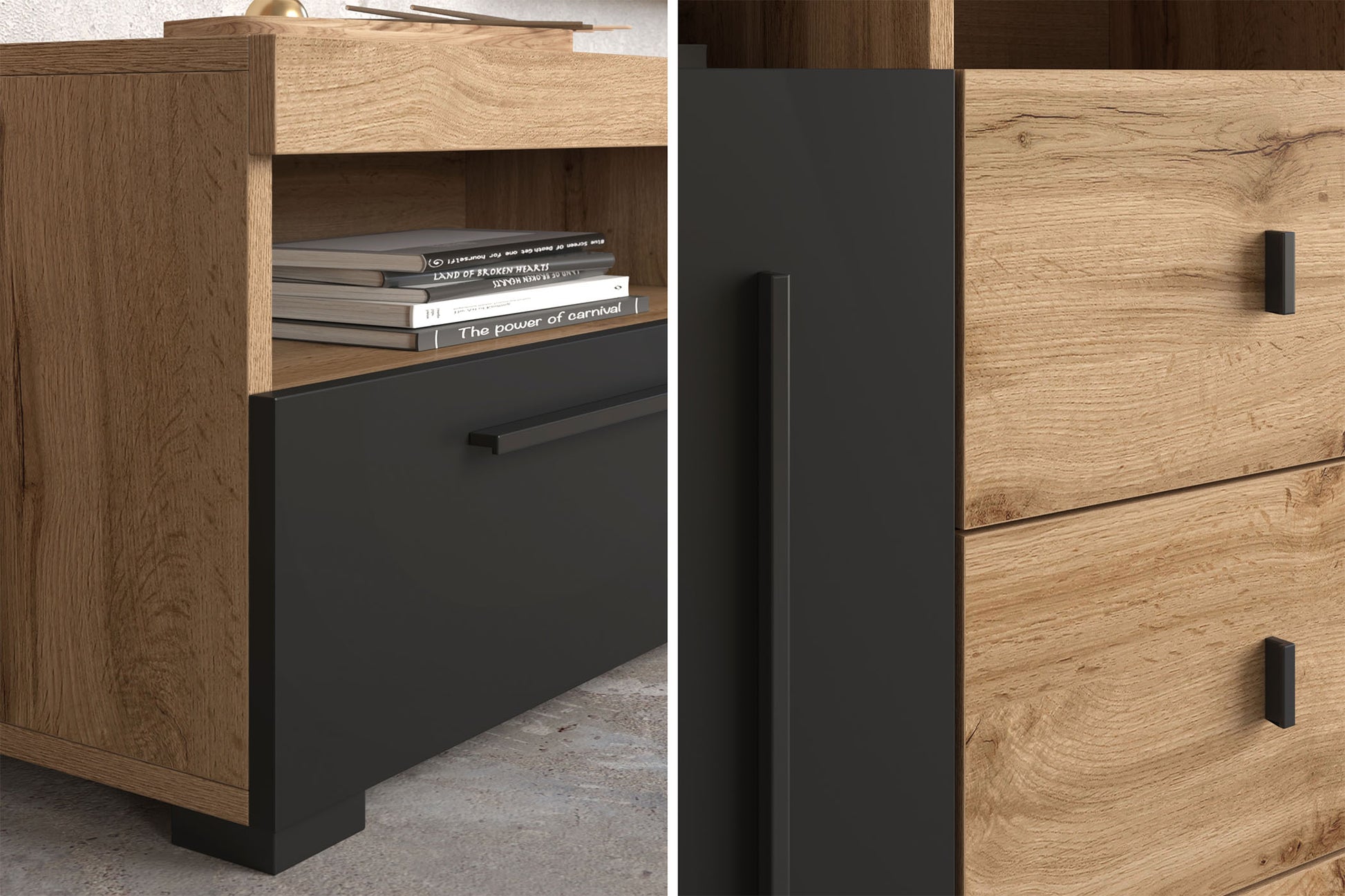 Sienas bloks Rogos 370/160/40 cm Votan ozols/melns - N1 Home