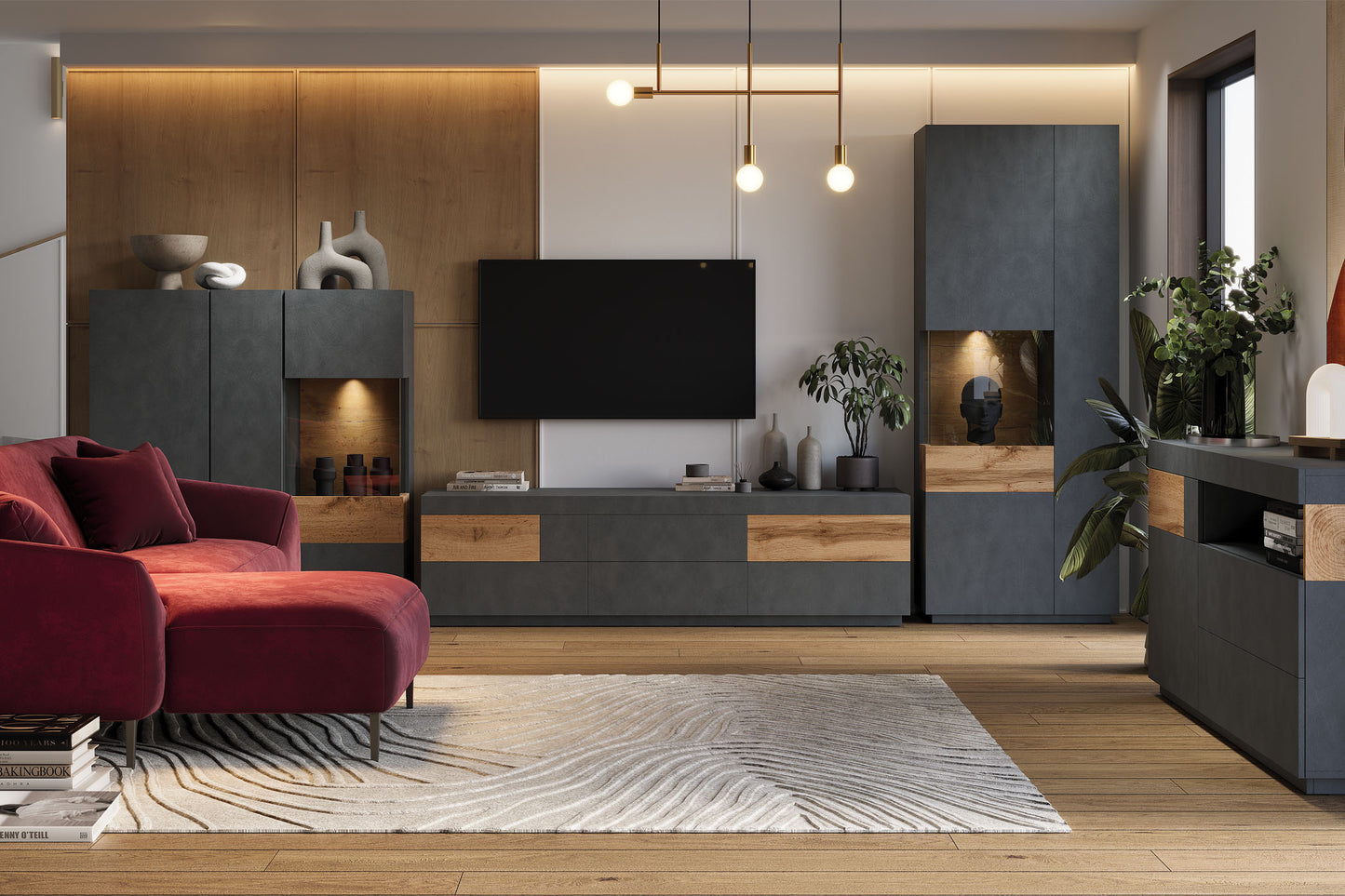 TV skapis Solani 160/54/50 cm antracīts/Votan ozols