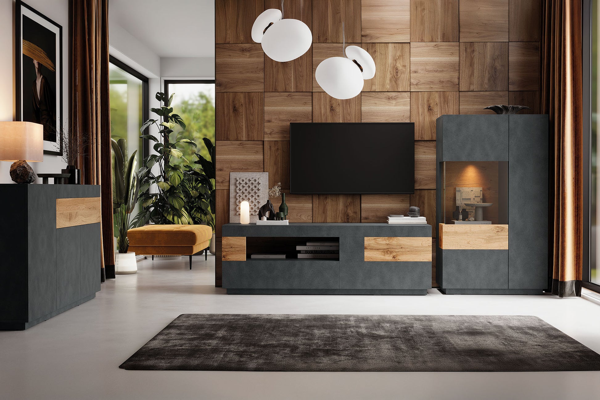 Kumode Solani 169/85/40 cm antracīts/Votan ozols - N1 Home