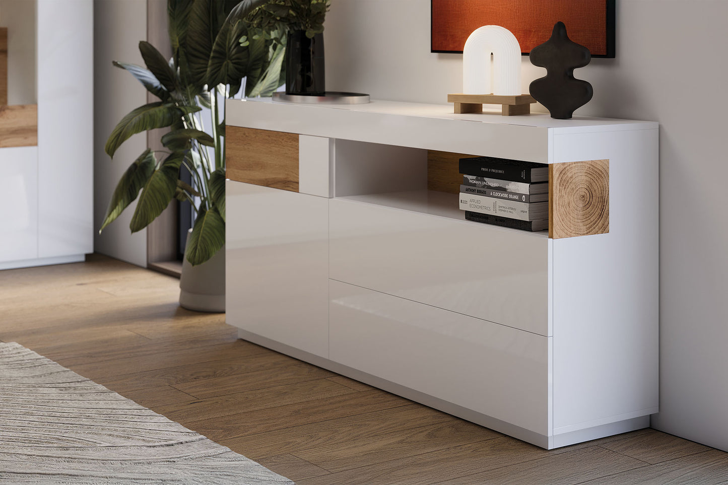 Kumode Solani 169/85/40 cm balts/Votan ozols - N1 Home