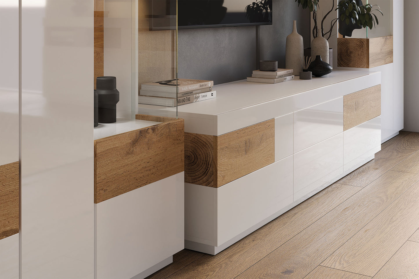 Skapis Solani 80/139/40 cm balts/Votan ozols - N1 Home