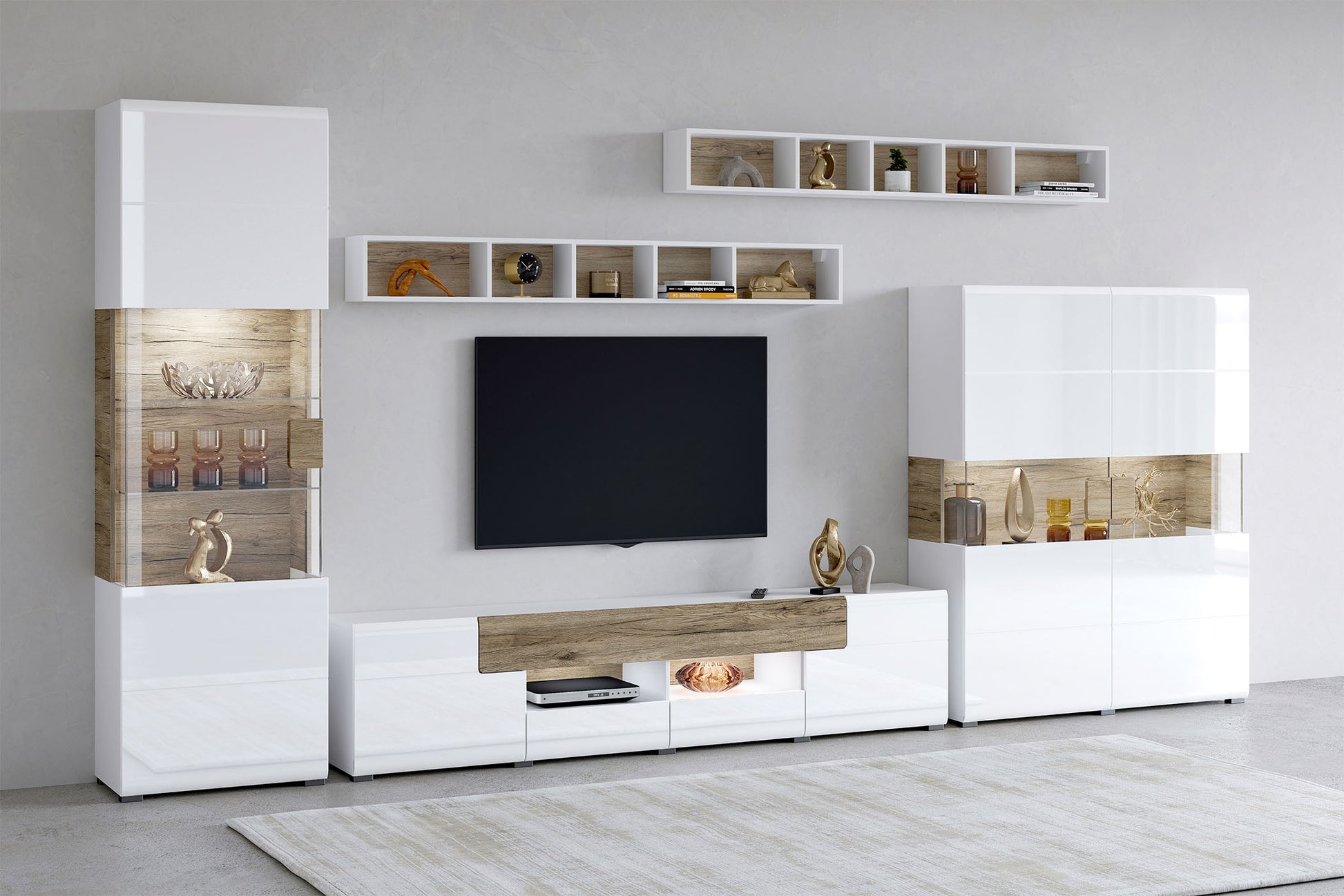 TV skapis Tola 208/39/47 cm balts/San Remo ozols - N1 Home