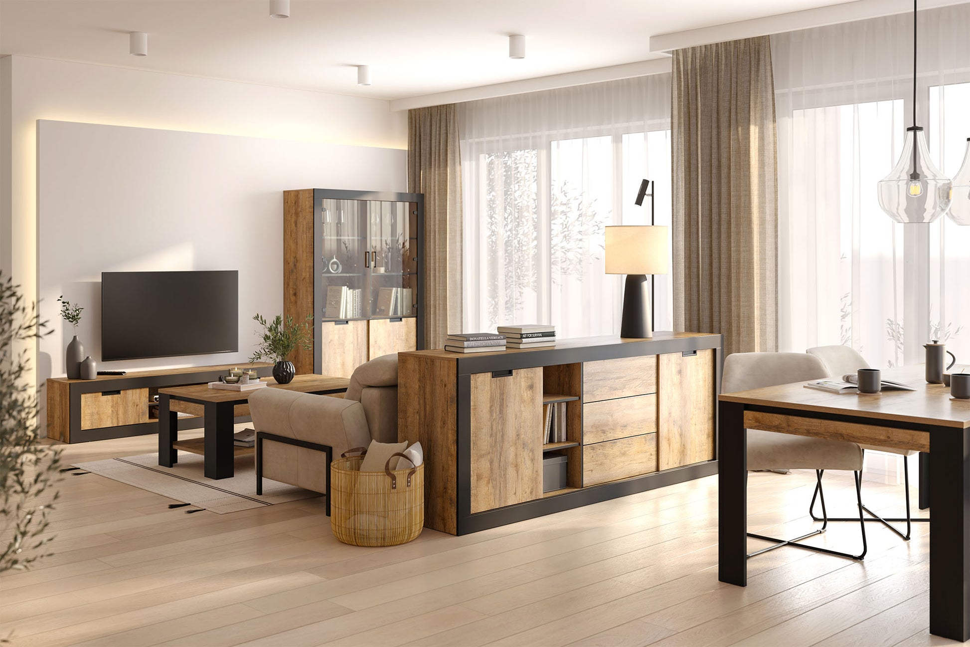 Kumode Valor 220/45/85 cm samdal ozols/melns - N1 Home