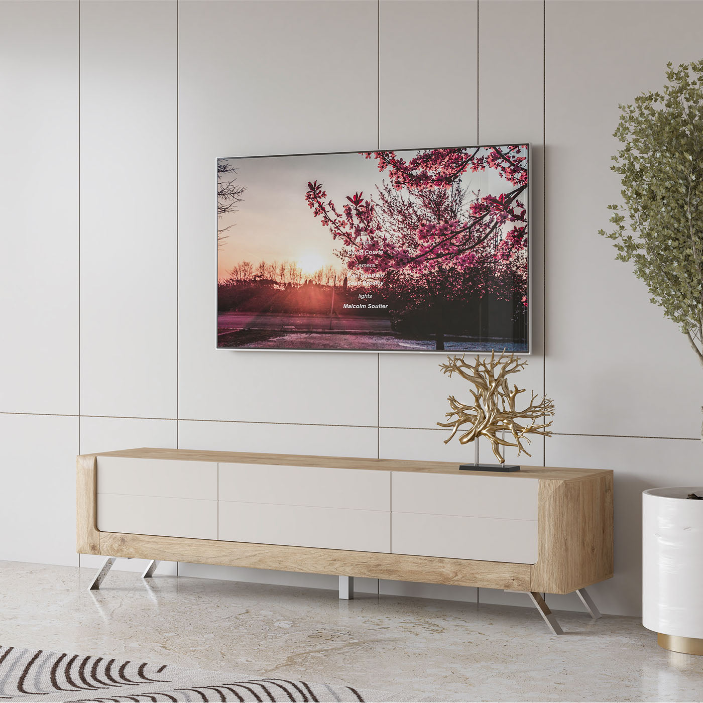 TV skapis Kavasari 199/48/52 cm Hamilton ozols/kašmirs - N1 Home