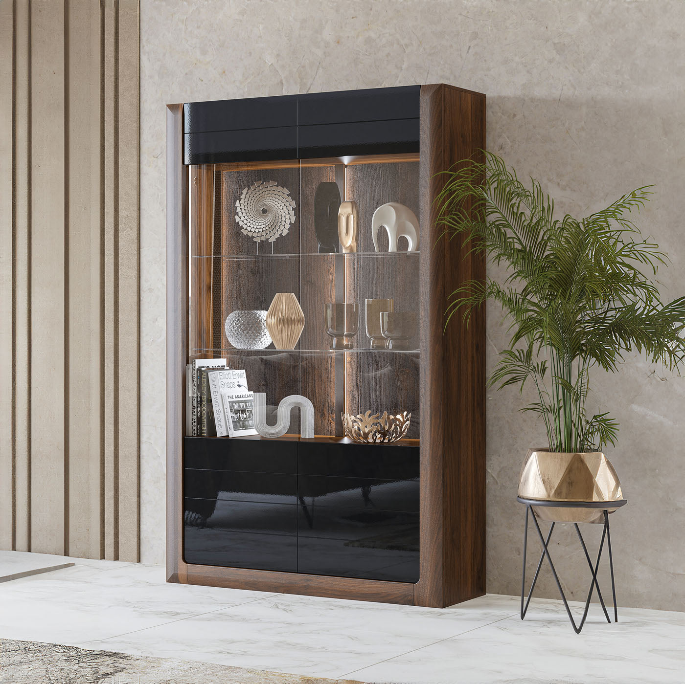 Skapis Kavasari 129/200/41 cm Kolumbijas valrieksts/melns - N1 Home