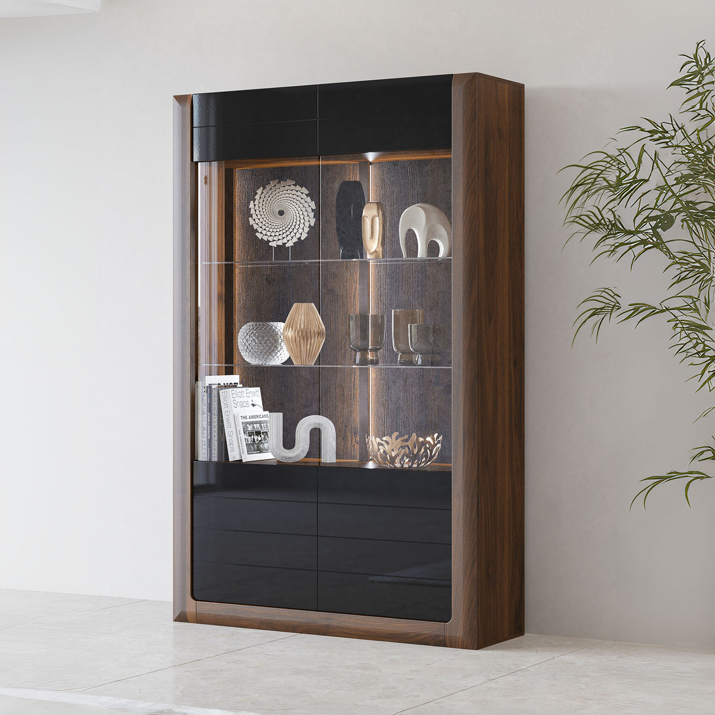 Skapis Kavasari 129/200/41 cm Kolumbijas valrieksts/melns - N1 Home