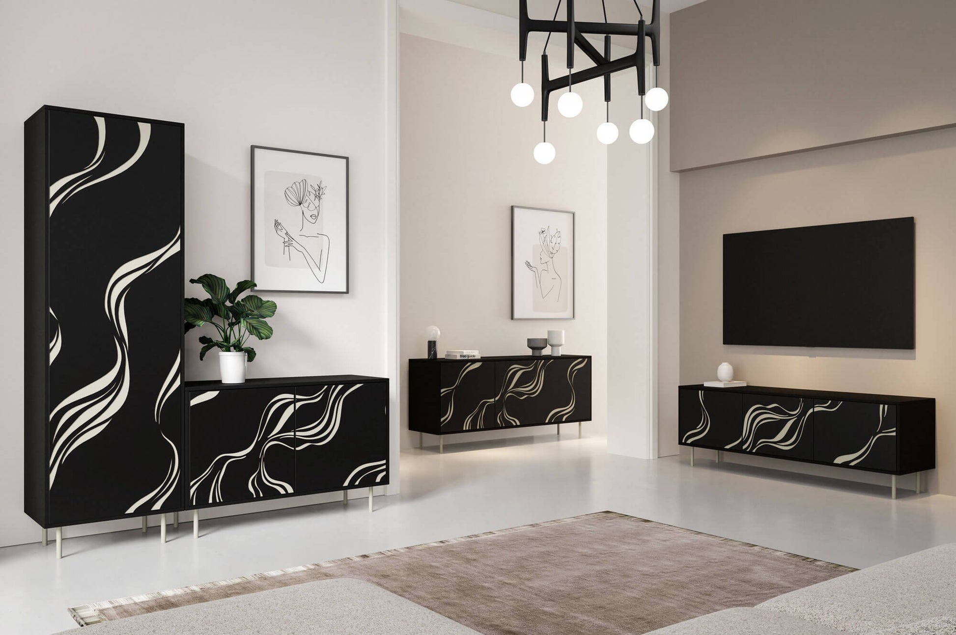 Skapis Vinto 200/60/42 cm melns - N1 Home