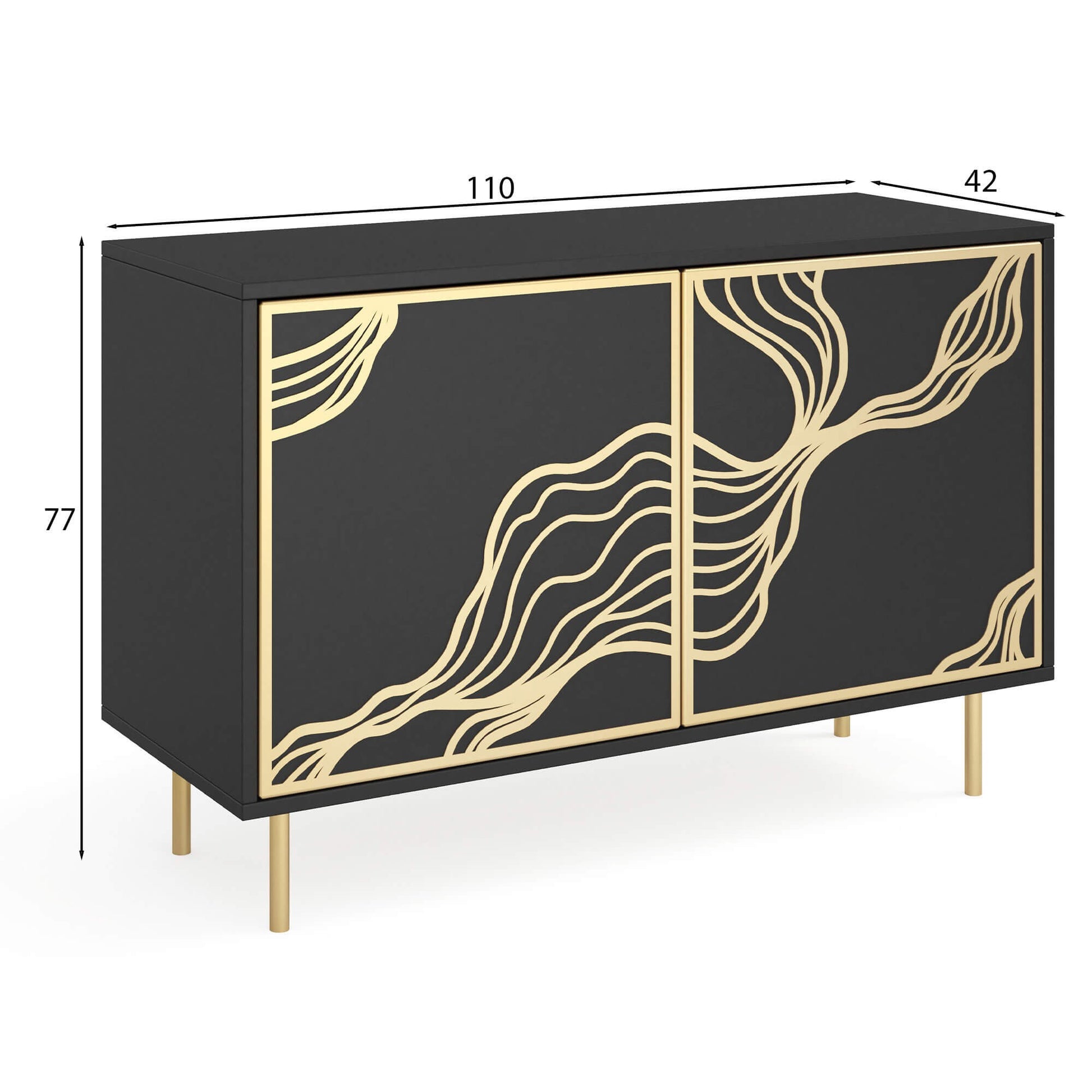 Kumode Maros 110/42/77 cm melns/zelts - N1 Home