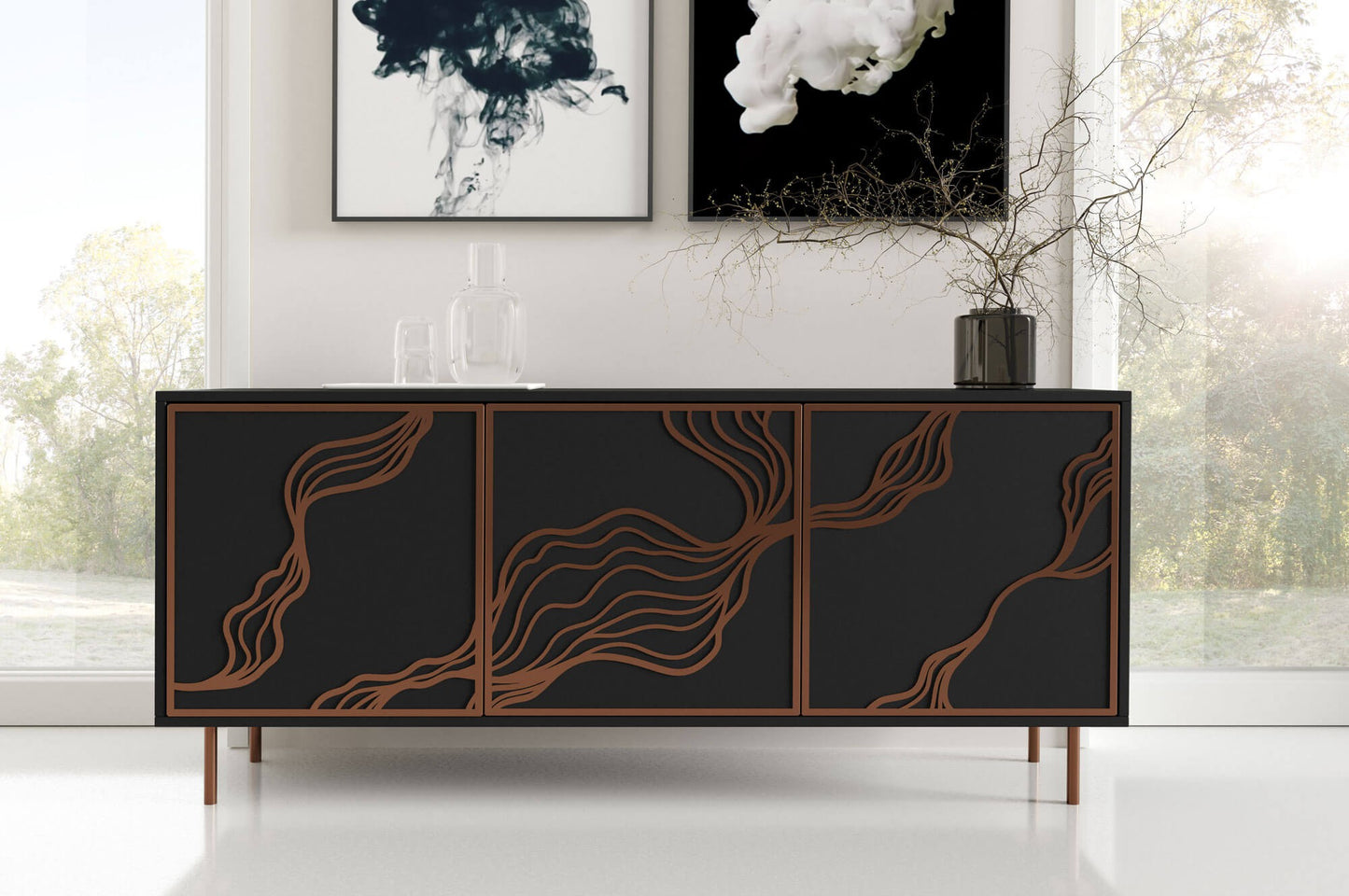 Kumode Maros 164.5/42/77 cm melns/zelts - N1 Home