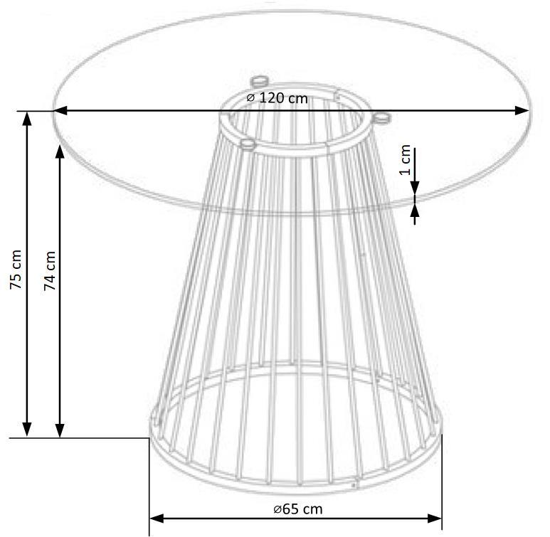 LV galds, augsts - caurspīdīgs, kājas - zelts 120/75 cm