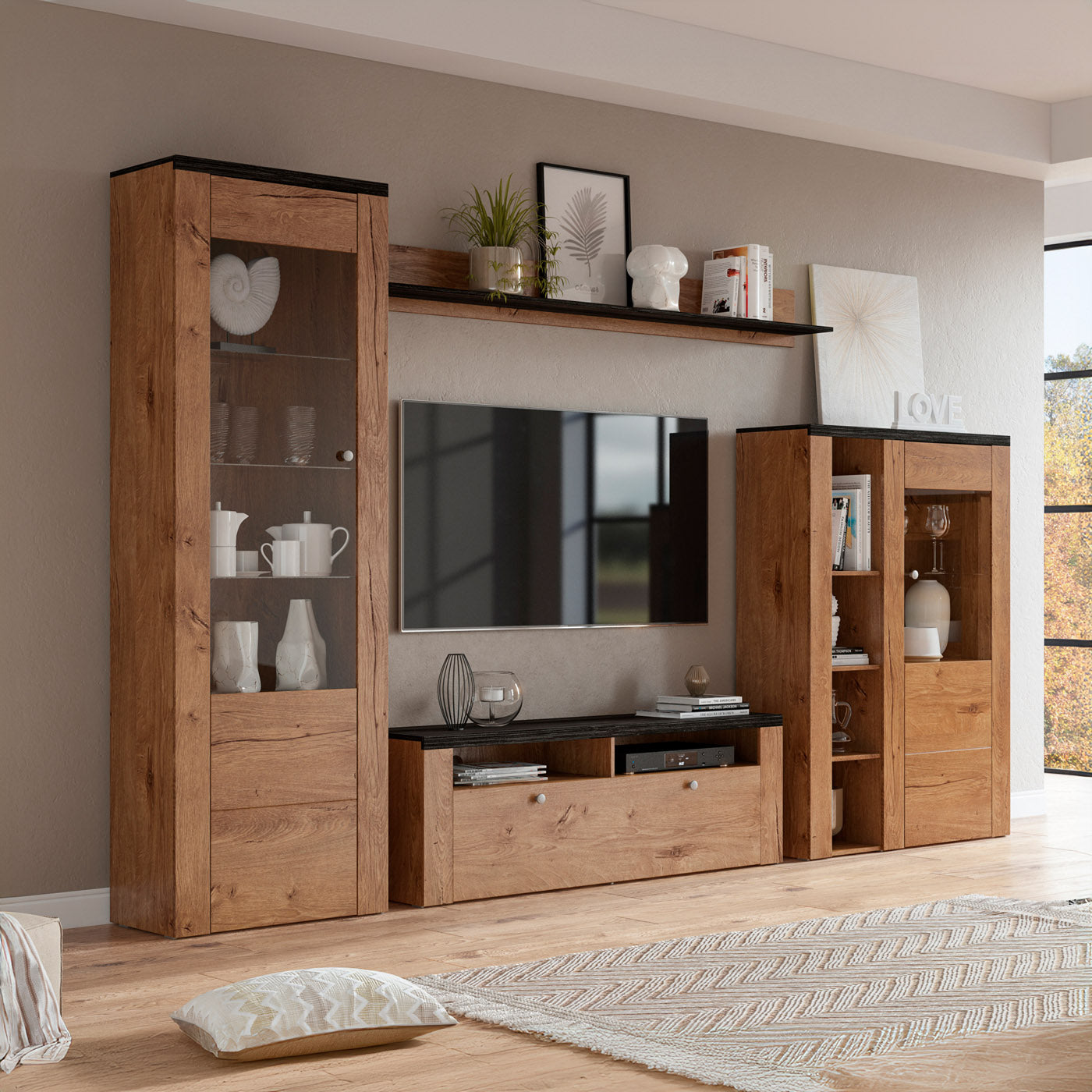 Sienas bloks Laroš 240+/206/37 cm Lefkas ozols/pieskāriena koks - N1 Home