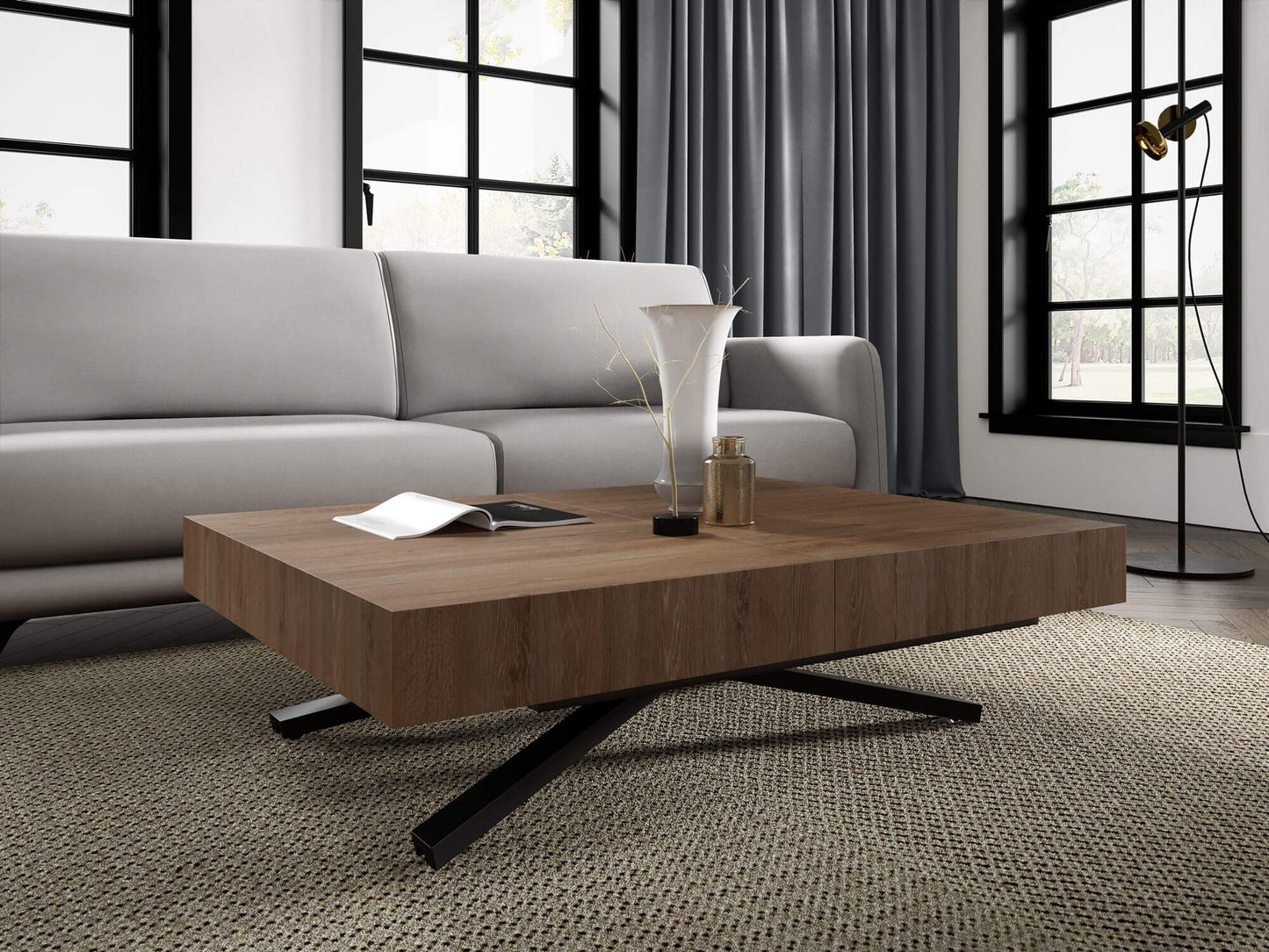 Galds Tiks X 27-80/120-200/80 cm Truffle brūns Davos ozols - N1 Home