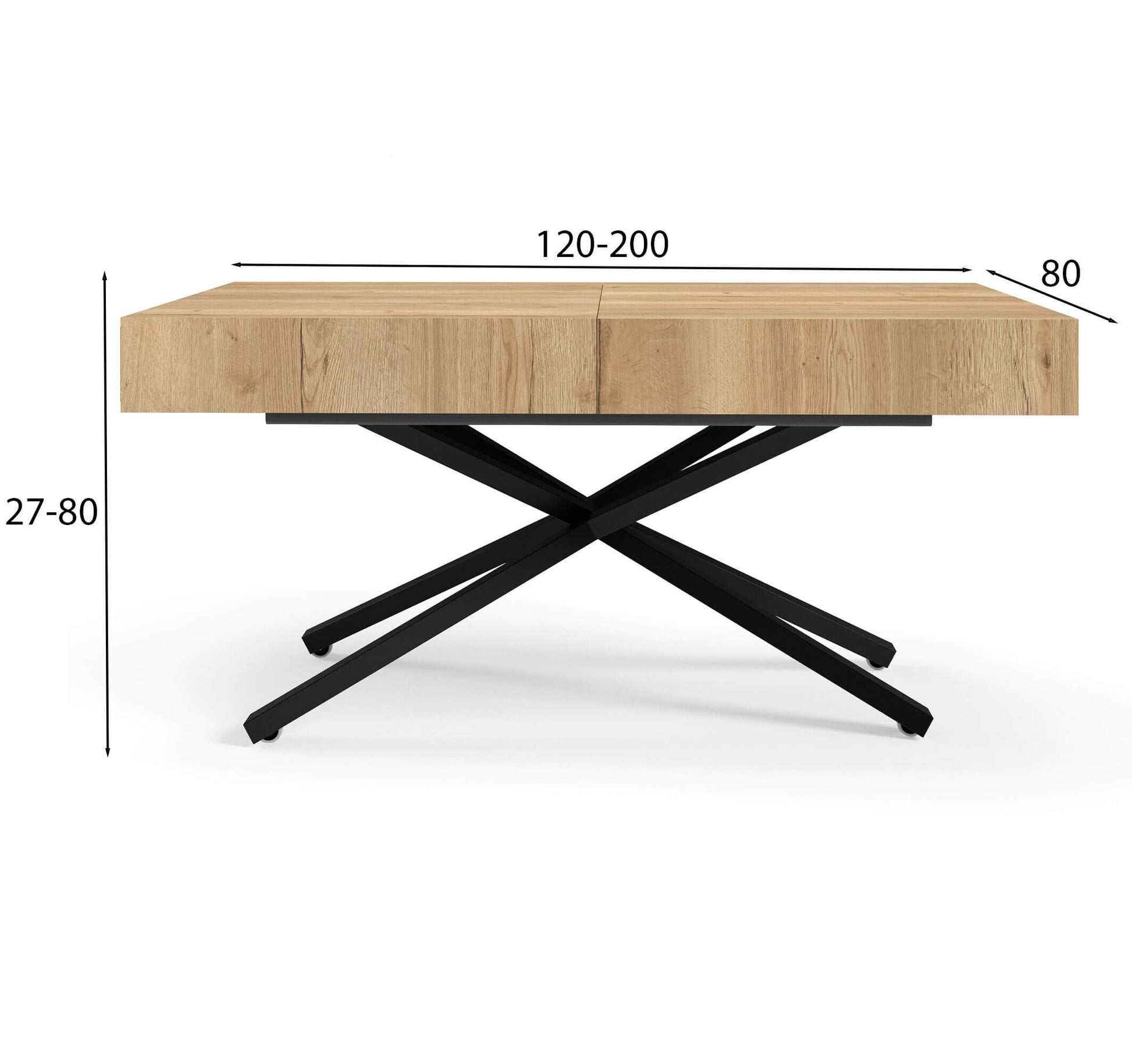 Galds Tiks X 27-80/120-200/80 cm Dabīgs Halifax ozols - N1 Home