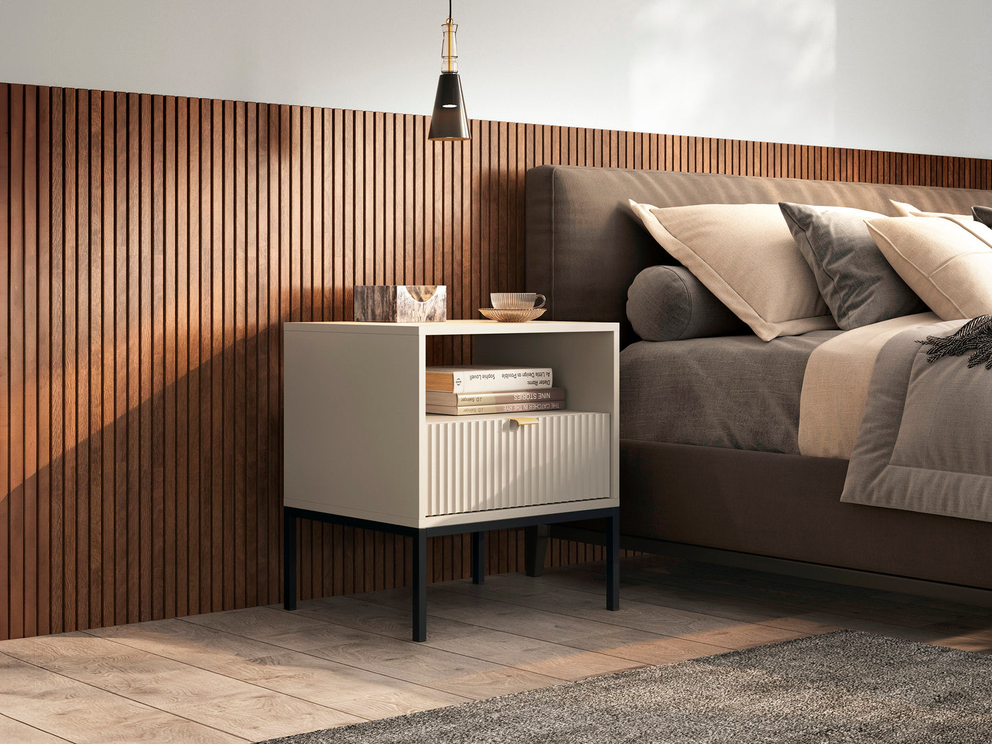 Naktsskapītis NV 54/56/39 cm kašmirs/melns - N1 Home