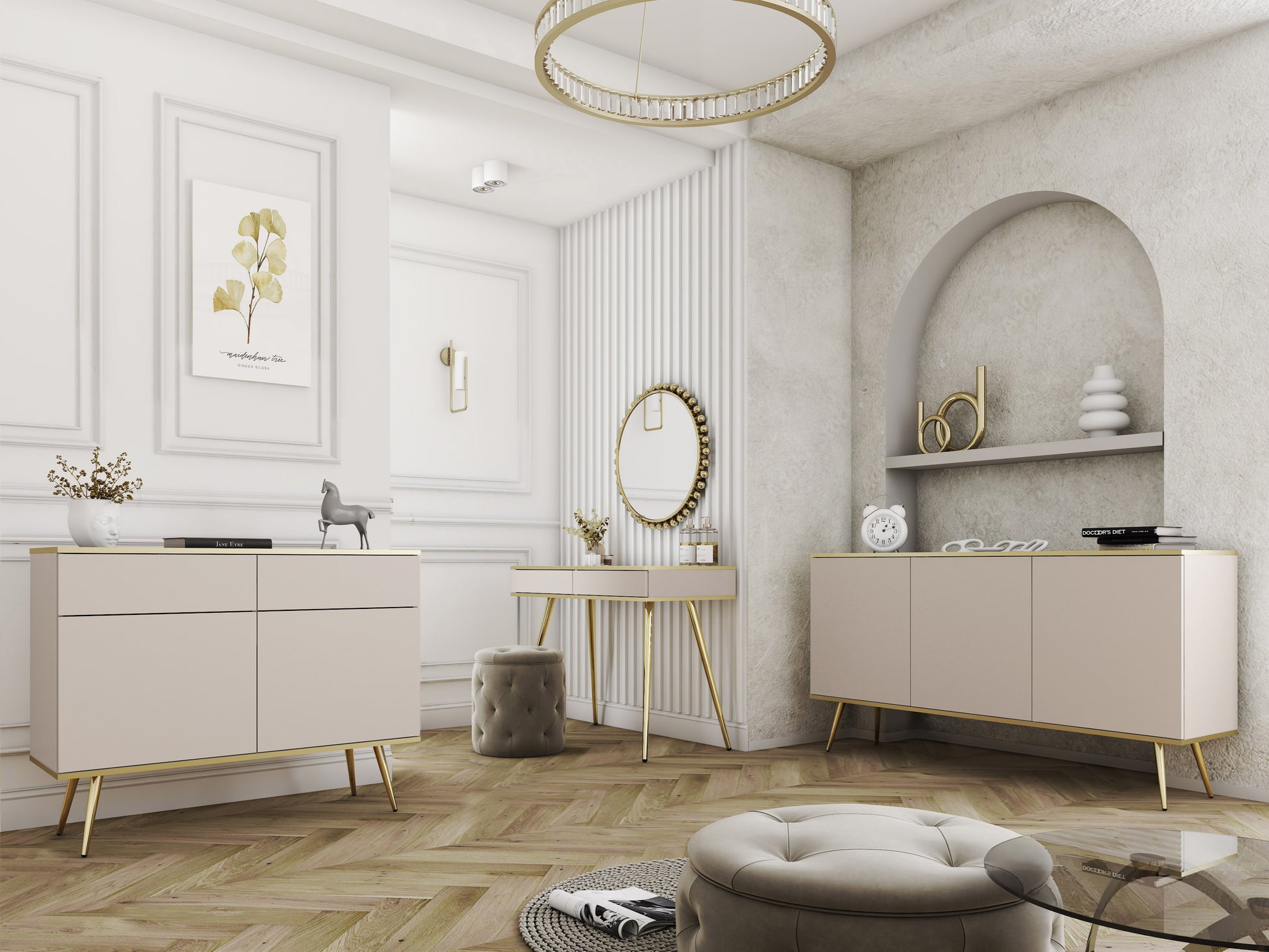 Konsole O2 102/79/50 cm bēšs/zelts - N1 Home