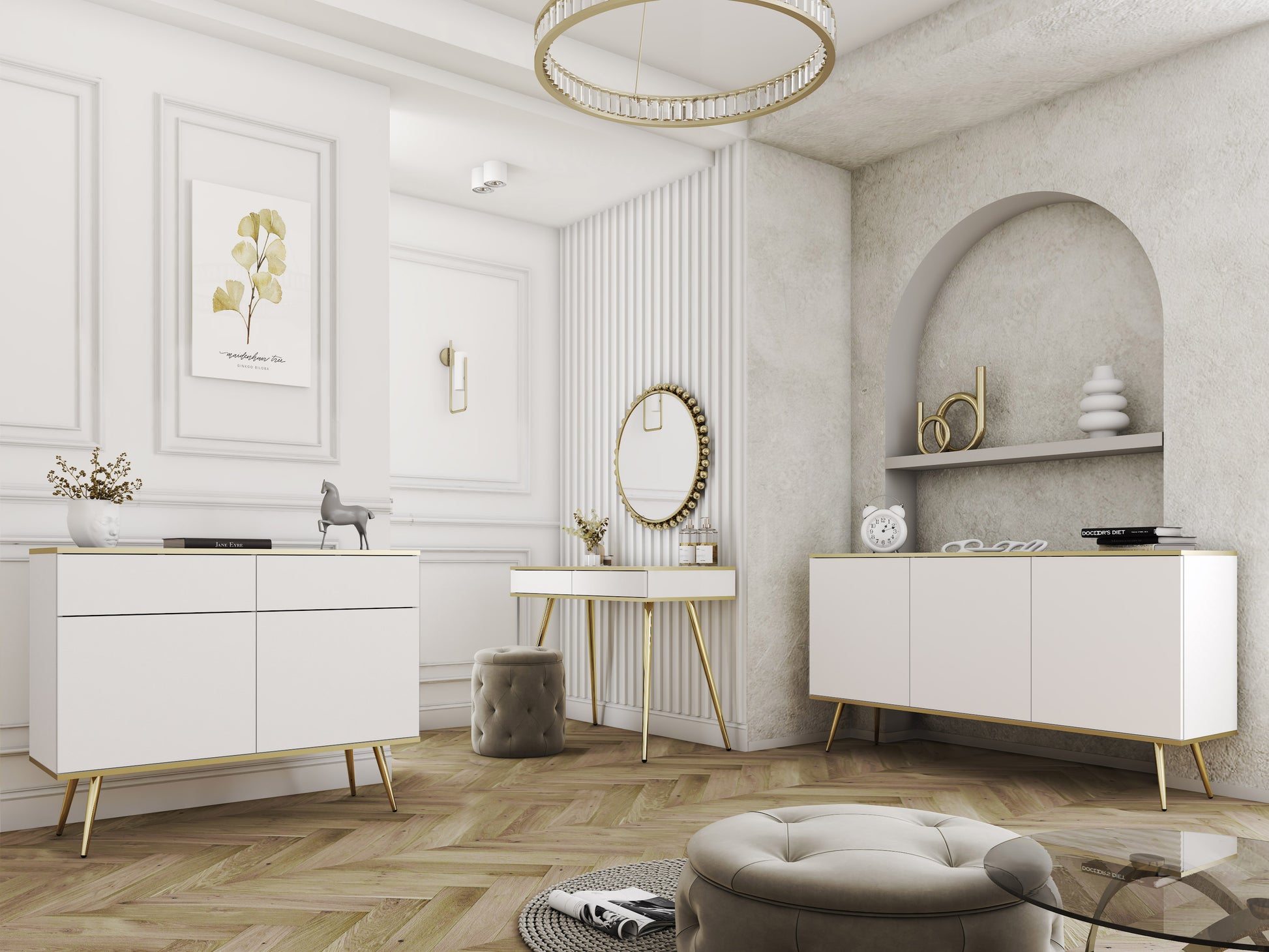 Konsole O2 102/79/50 cm balts/zelts - N1 Home