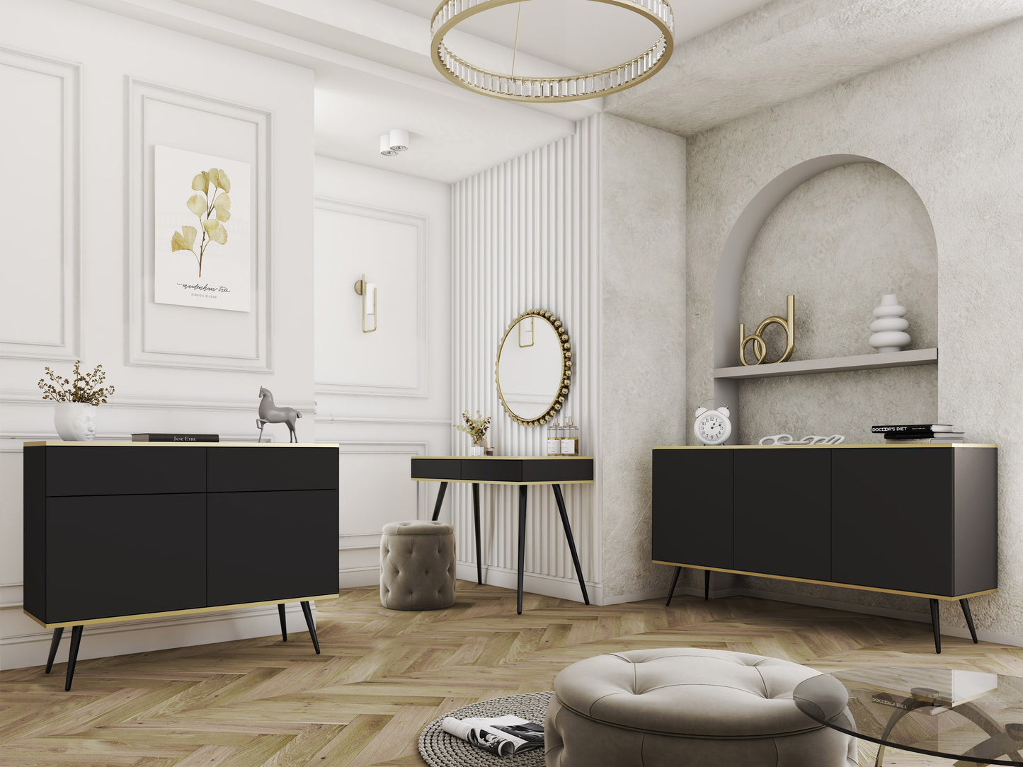 Kumode O2 160/85/39 cm melns/melns - N1 Home