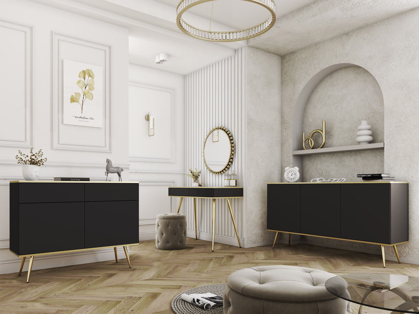 Kumode O2 107/85/39 cm melns/zelts - N1 Home