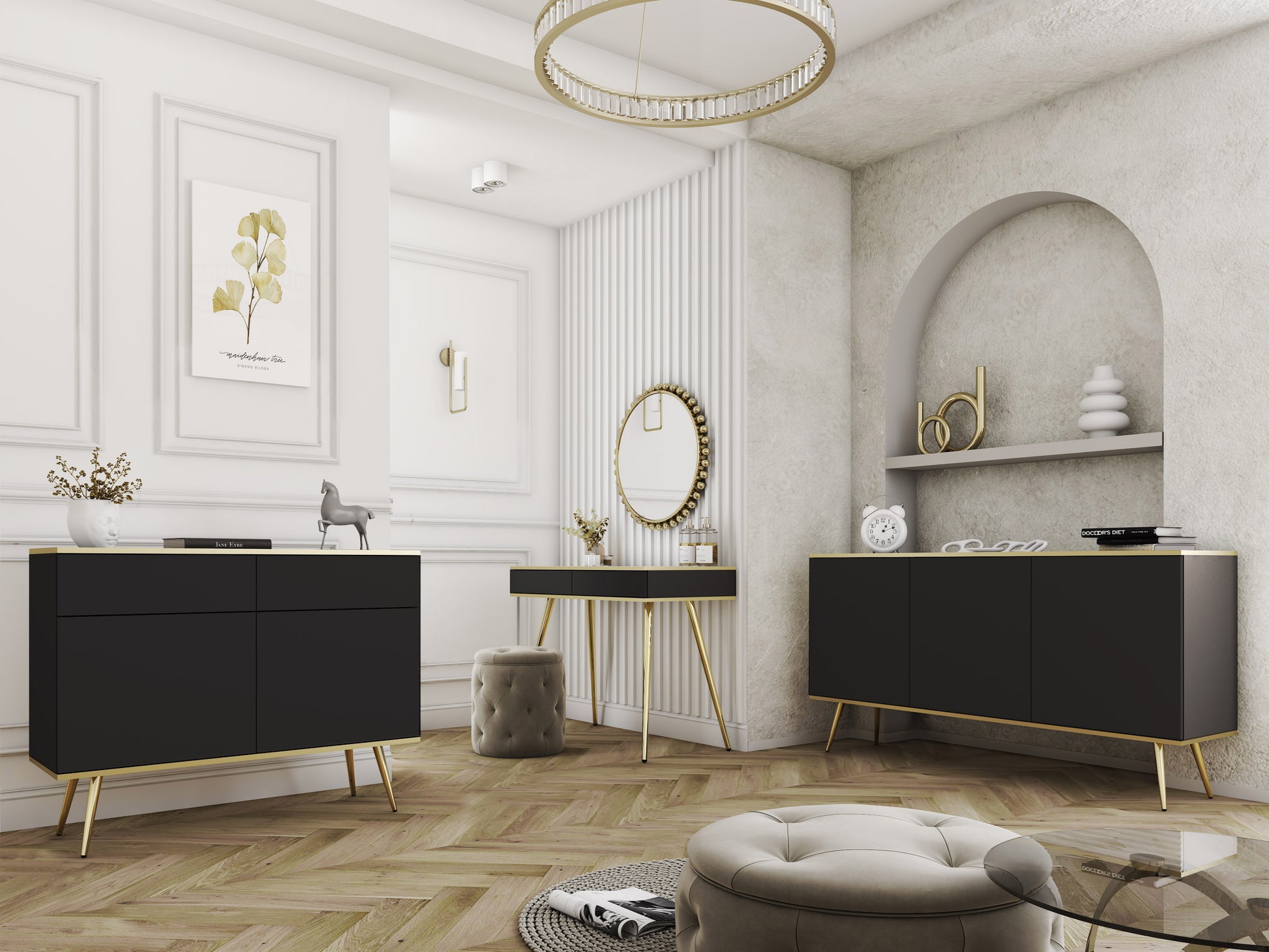 Kumode O2 107/85/39 cm melns/zelts - N1 Home