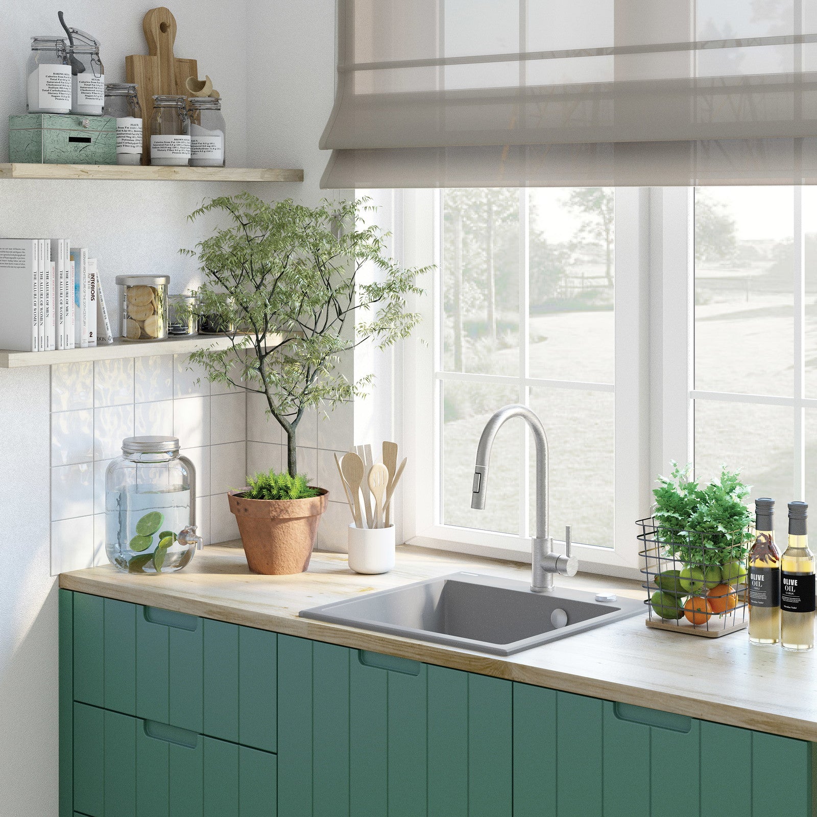 1-bļodas granīta izlietne Evora 500 x 500 x 216 bēšs - N1 Home