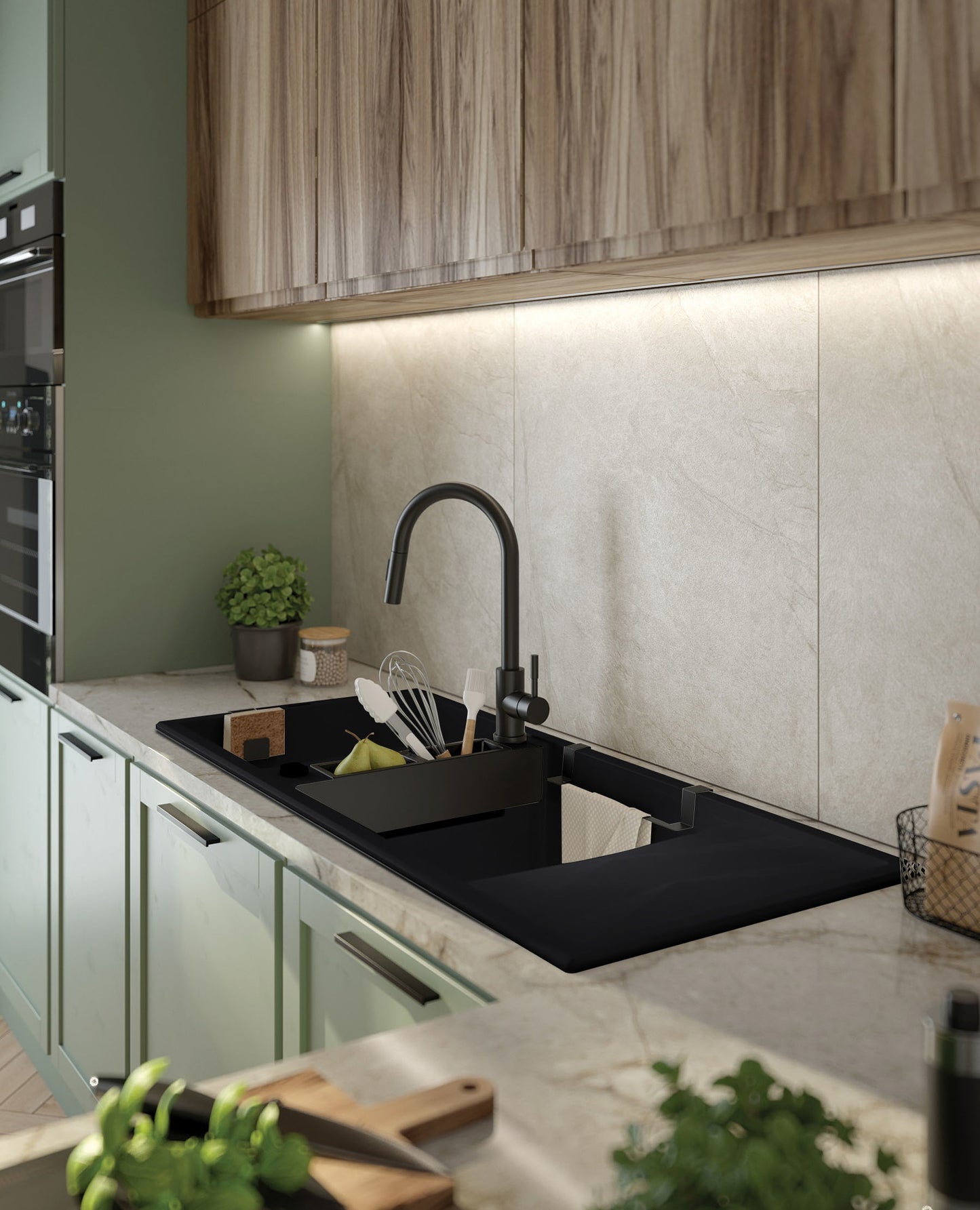 Magnētiskā 2 bļodiņu granīta izlietne ar notekcauruli Magnetic 1160 x 500 x 224 metāliski pelēka - N1 Home