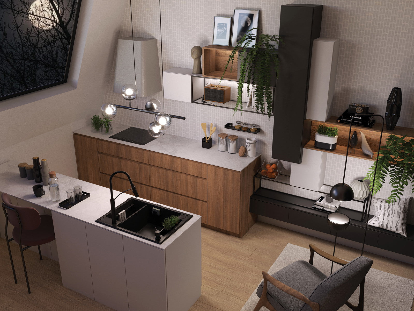 Magnētiskā 1,5 bļodiņu granīta izlietne Magnetic 690 x 500 x 219 grafīta metālisks - N1 Home