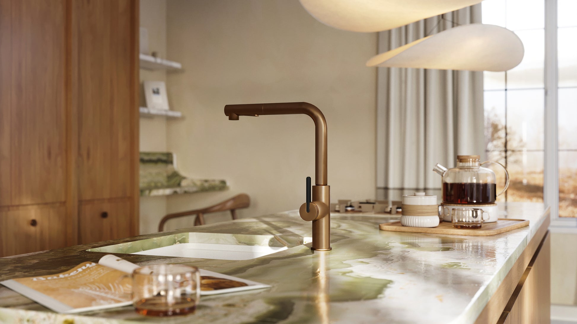 Virtuves jaucējkrāns ar izvelkamu snīpi MOMI 34,8 cm matēts tērauds - N1 Home