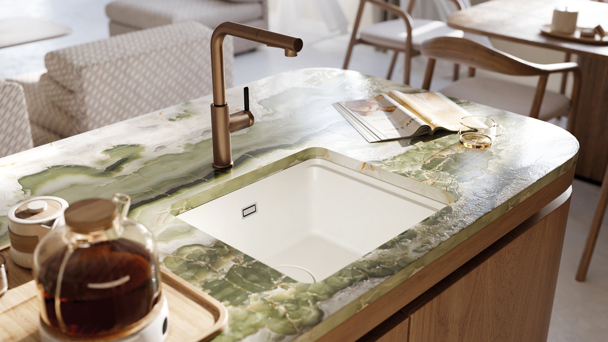 Virtuves jaucējkrāns ar izvelkamu snīpi MOMI 34,8 cm matēts tērauds - N1 Home