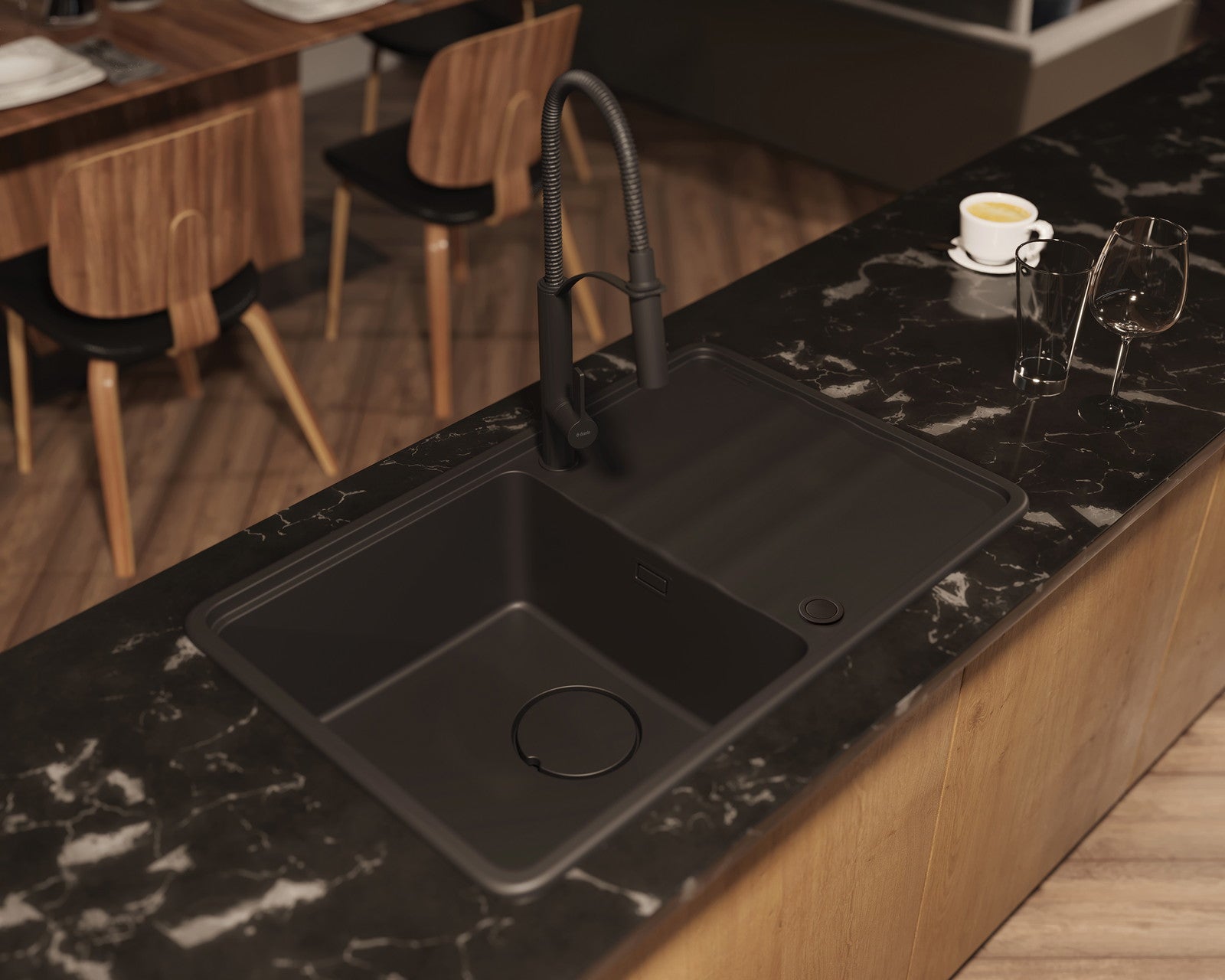 1 bļodas granīta izlietne ar izlietni Momi 780 x 500 x 230 nero - N1 Home