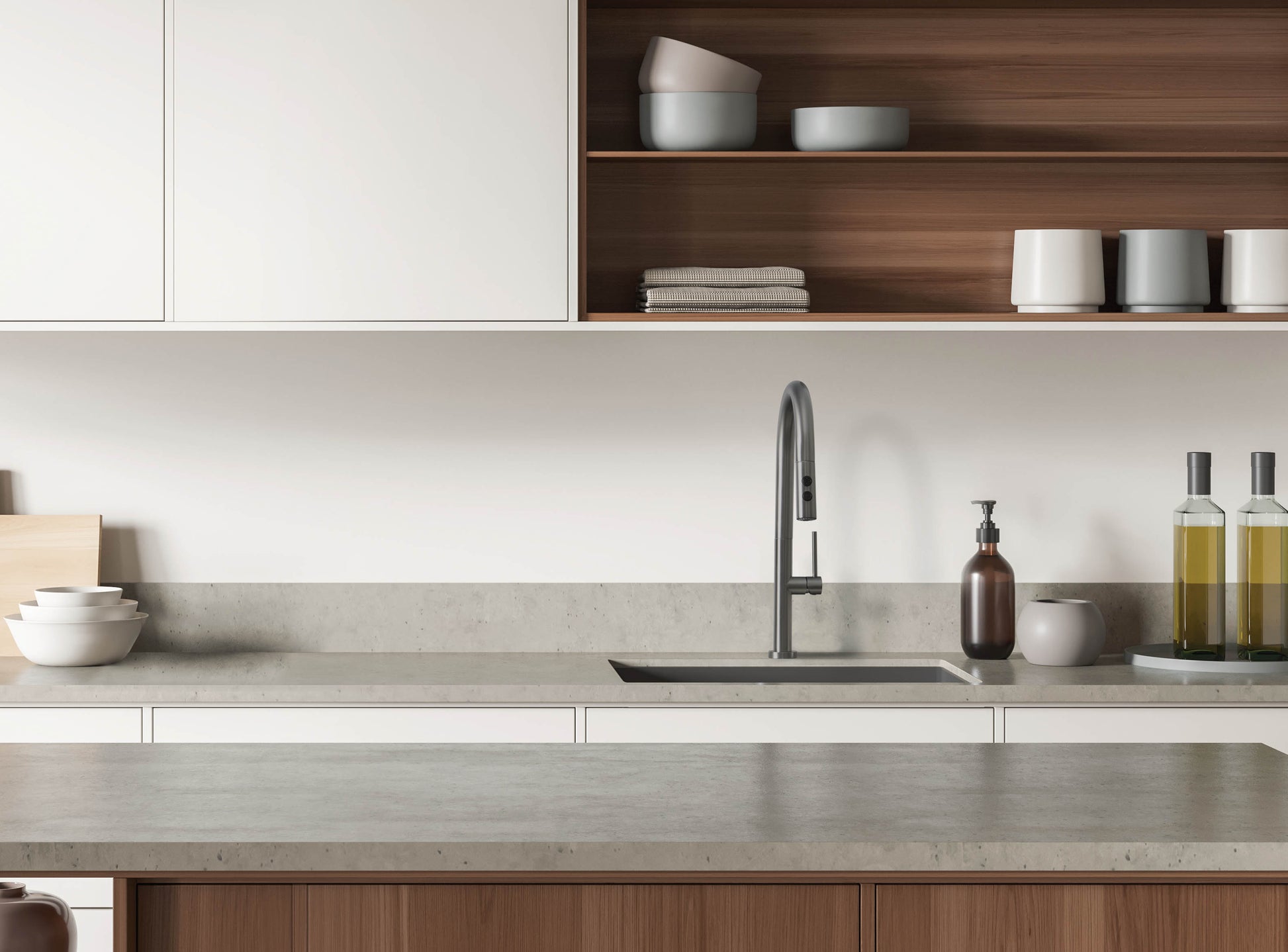 Virtuves jaucējkrāns ar izvelkamu snīpi - 2 veidu strūklas Olfato 451 cm titanium - N1 Home