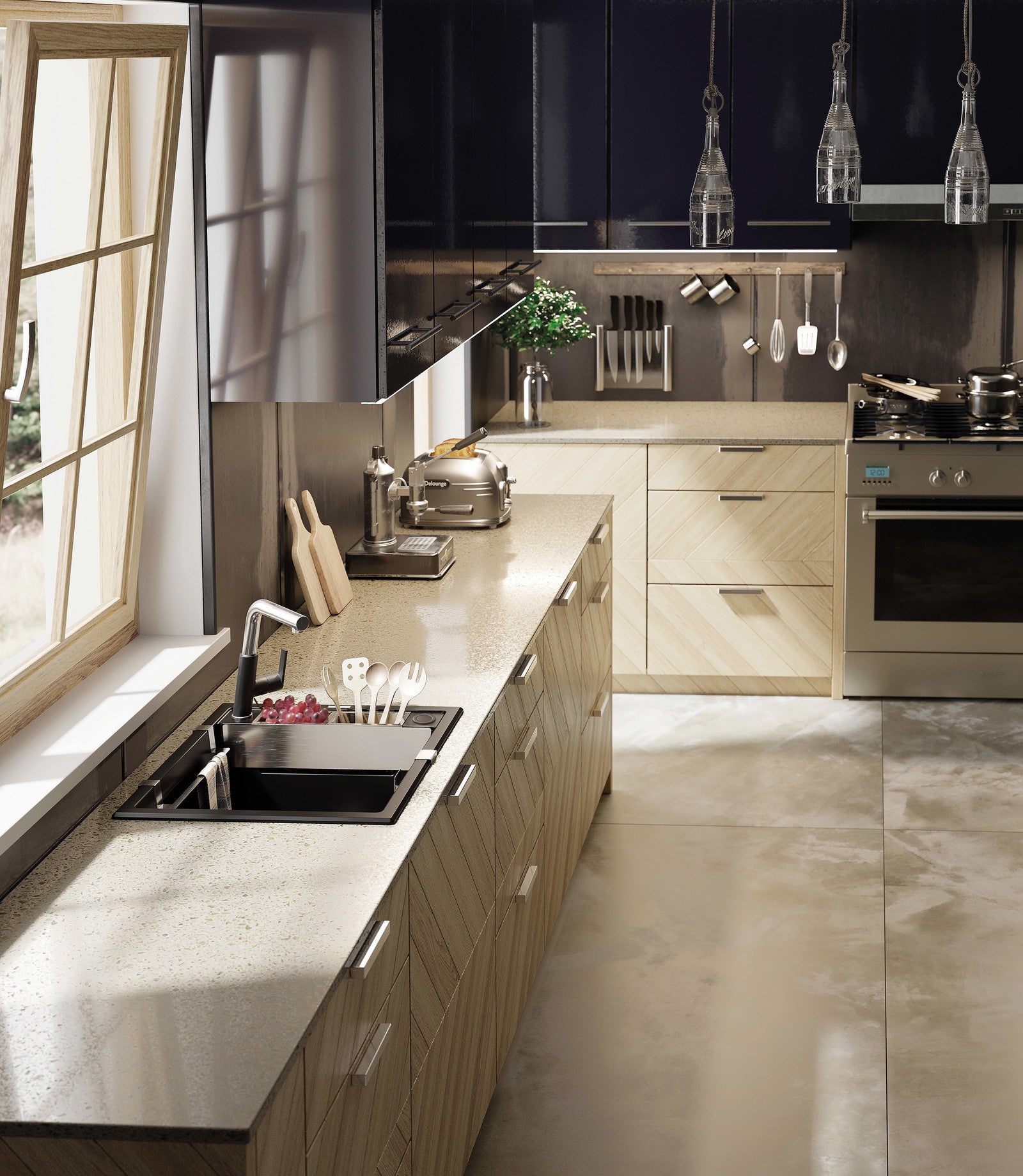 Granīta izlietne ar noteku Magnetic 640 x 500 x 219 alabastrs - N1 Home