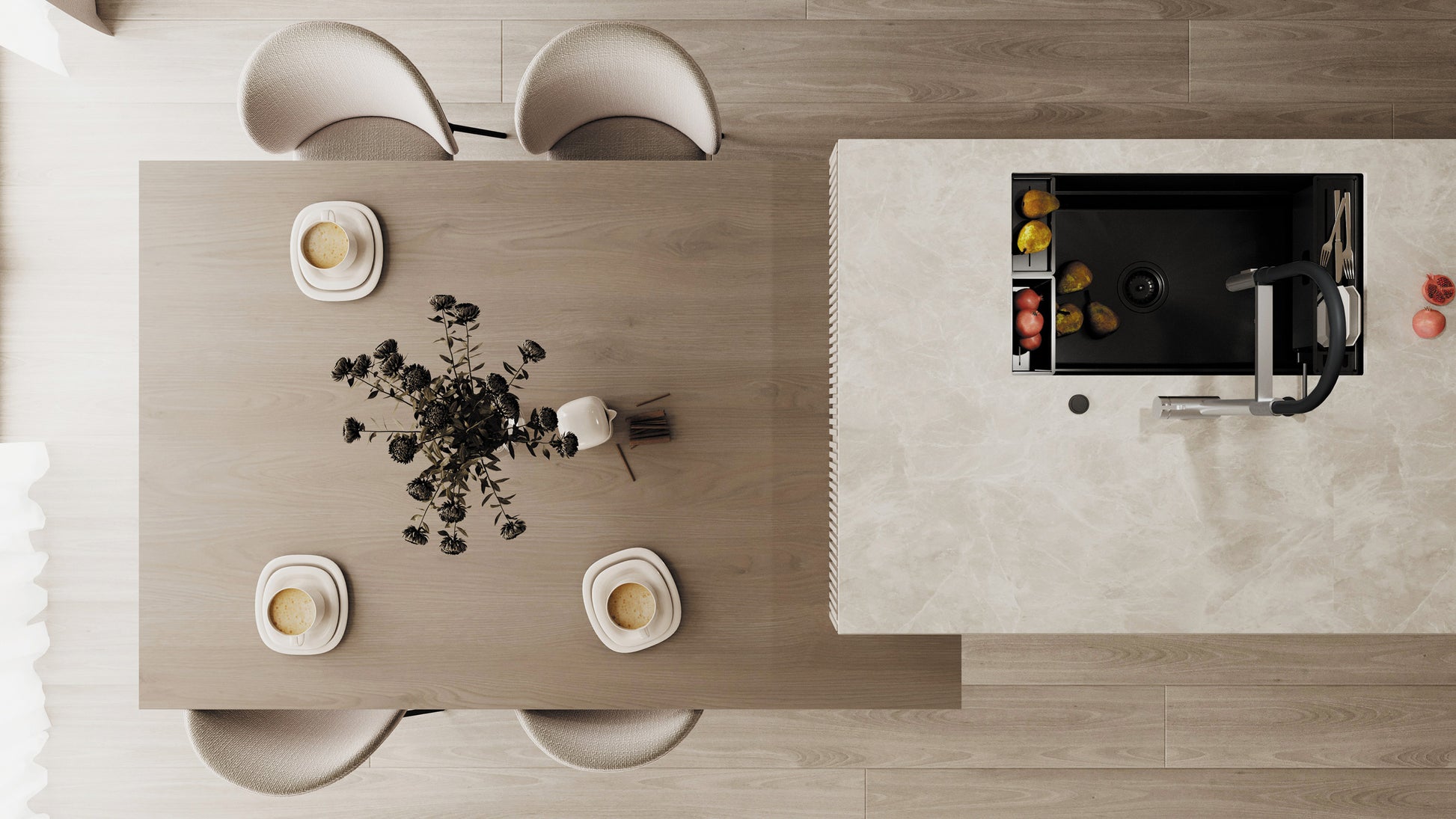 Virtuves jaucējkrāns ar ūdens filtra pieslēgumu un elastīgu snīpi Magnetic 549 mm matēts tērauds - N1 Home