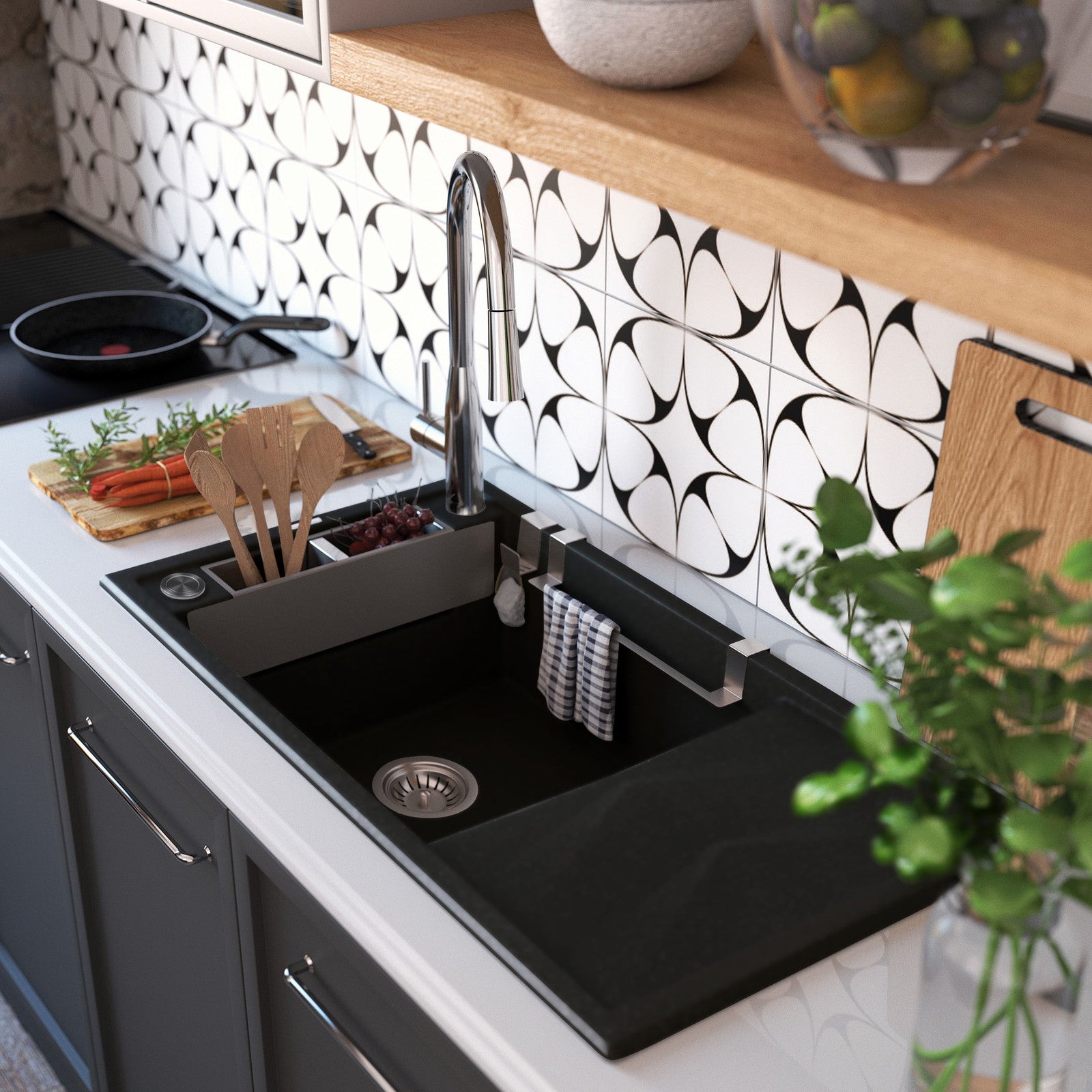 Magnētiskā 1 bļodas granīta izlietne ar izlietni Magnetic 820 x 500 x 219 alabastrs - N1 Home