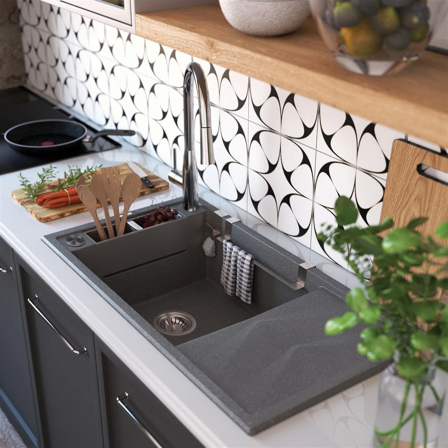 1 bļodas granīta izlietne ar izlietni pelēks metālisks - N1 Home