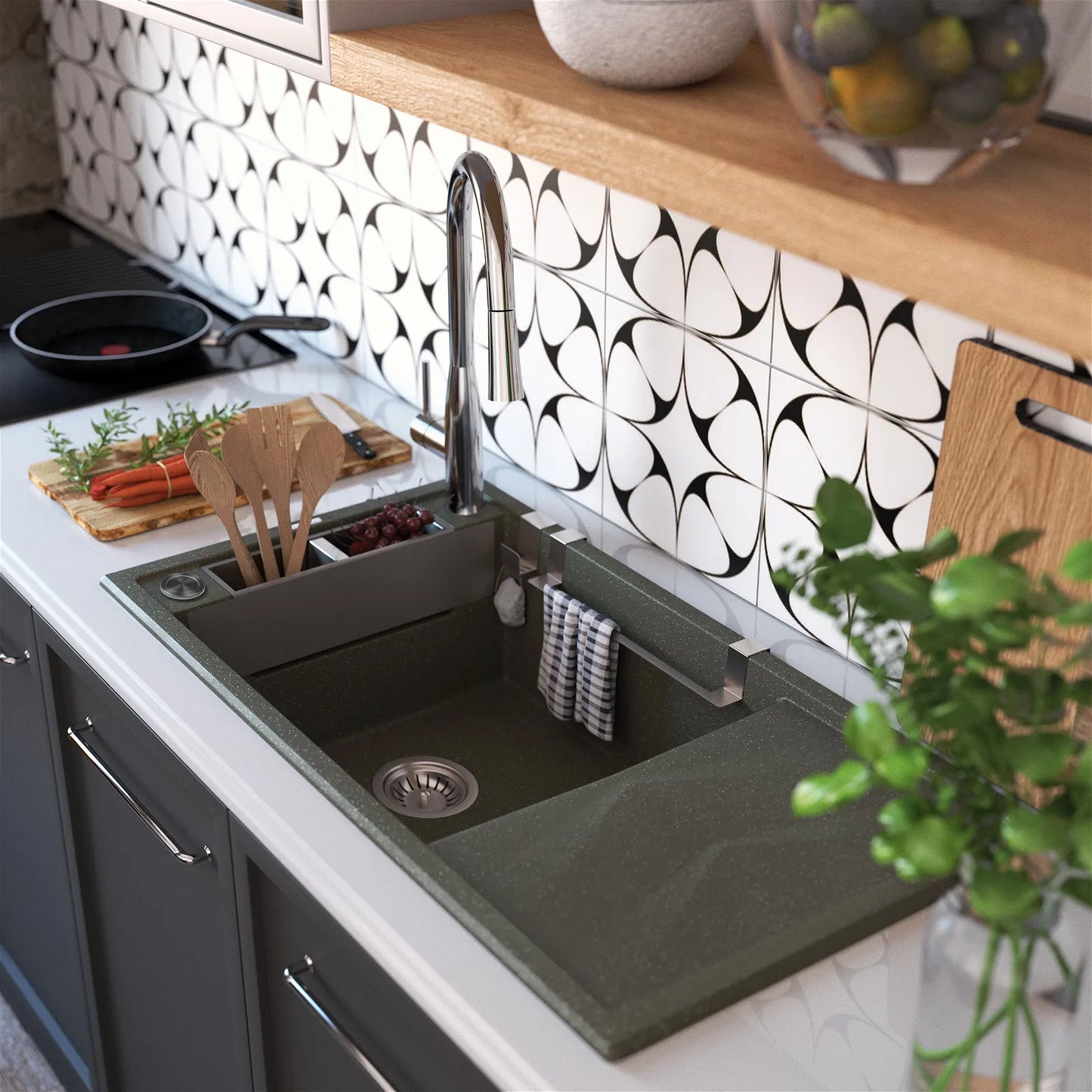 1 bļodas granīta izlietne ar izlietni metālisks antracīts - N1 Home