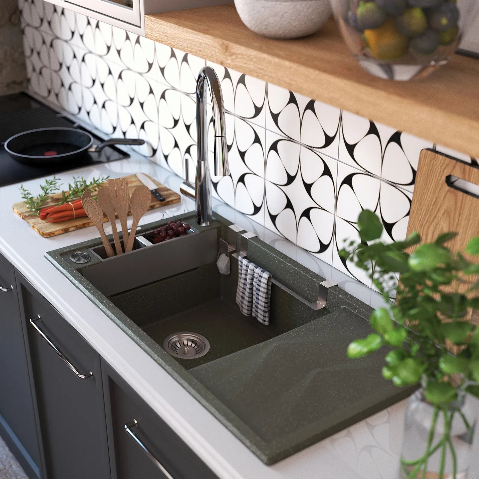 1 bļodas granīta izlietne ar izlietni metālisks antracīts - N1 Home