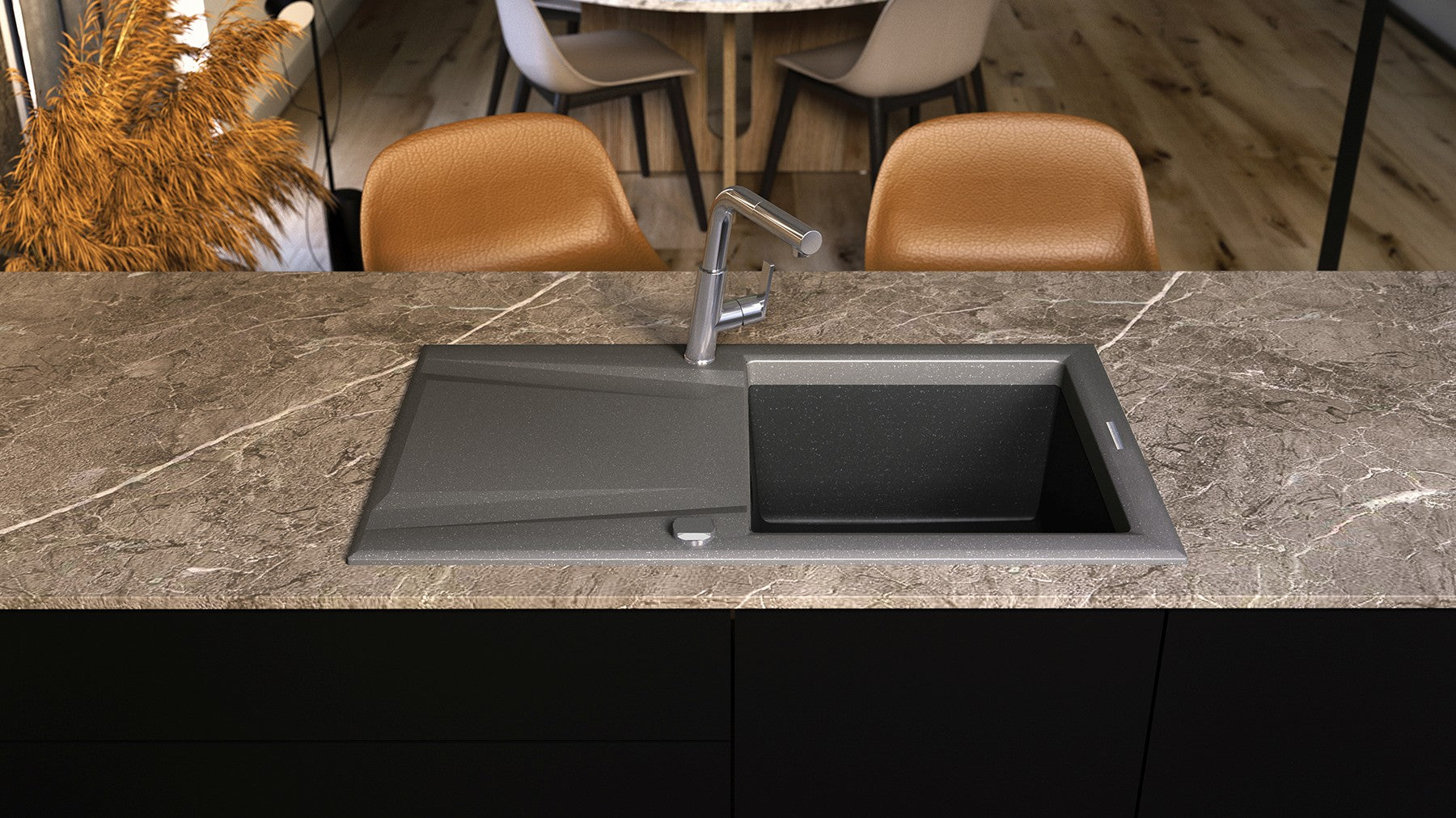 Virtuves jaucējkrāns ar izvelkamu snīpi Silia 253 mm hroms - N1 Home