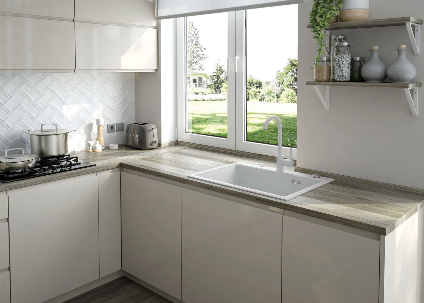 1-bļodas granīta izlietne Eridan 700 x 520 x 210 metāliski pelēka - N1 Home