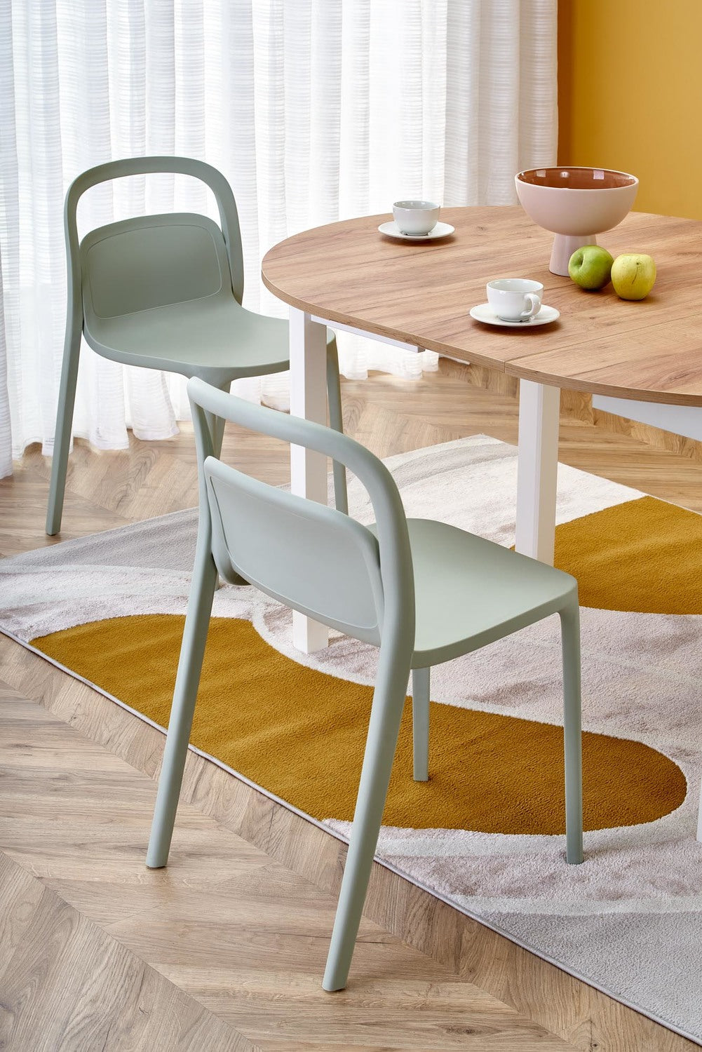 RN table color top craft ozols, kājas - baltas (102-142x102x76 cm)