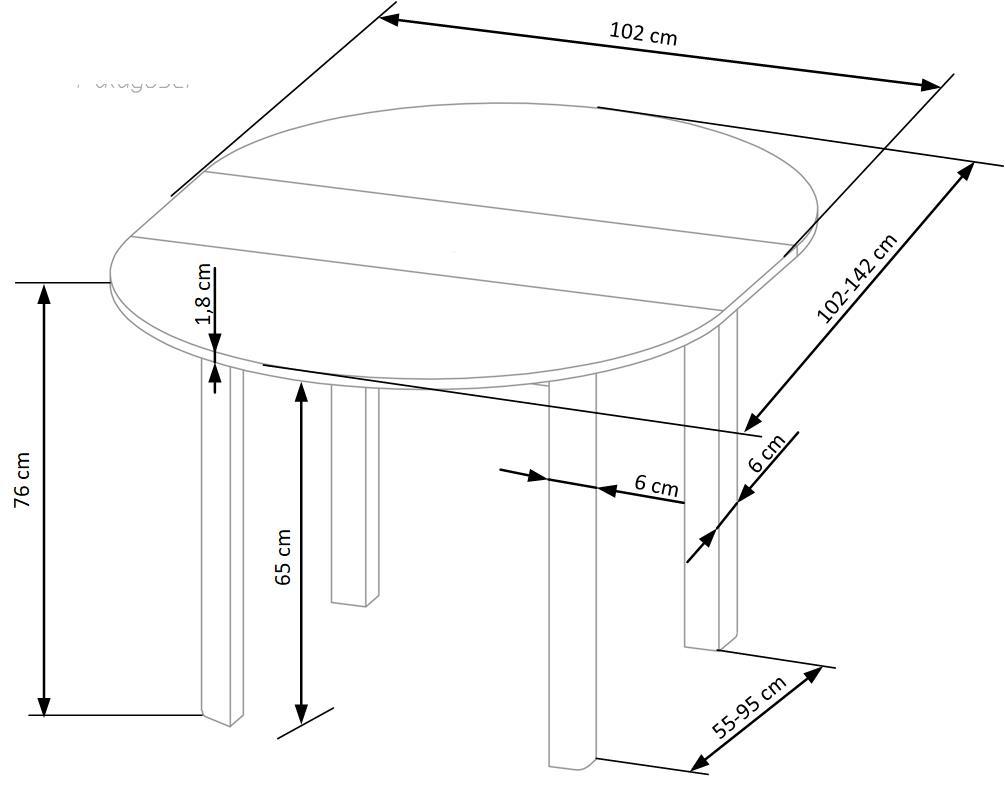 RN table color top craft ozols, kājas - baltas (102-142x102x76 cm)