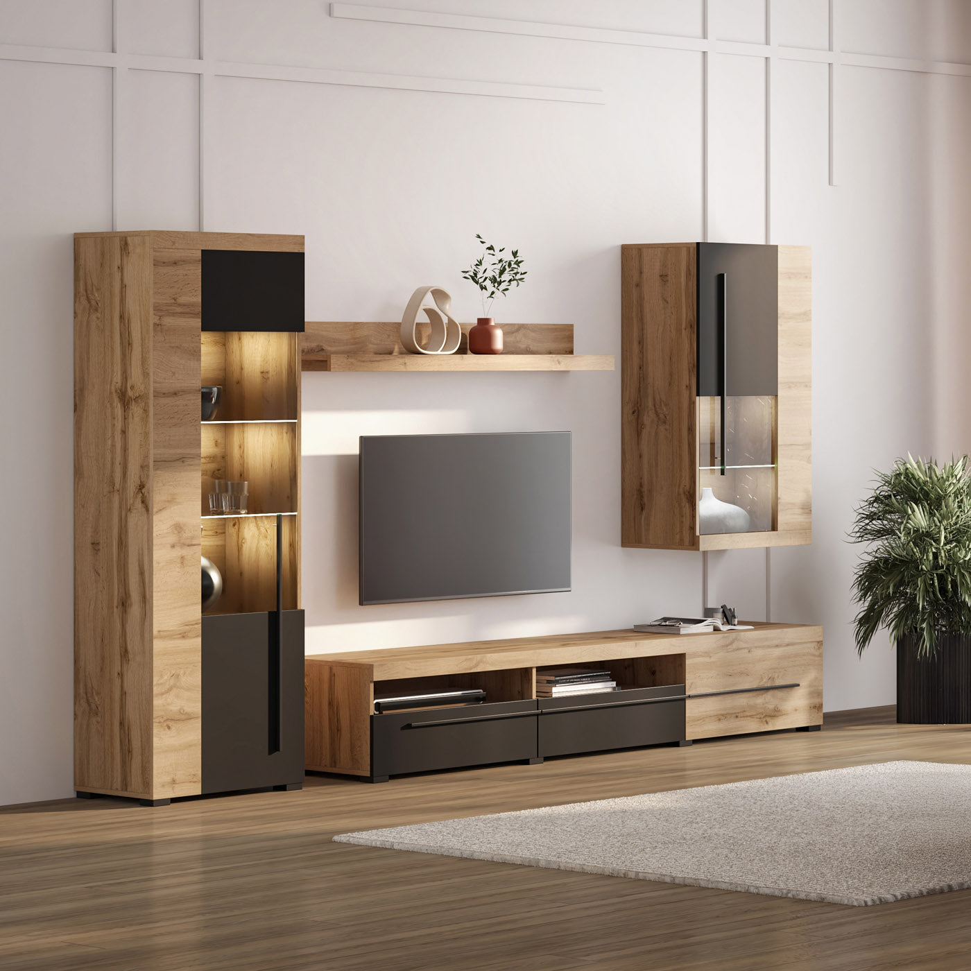 Sienas bloks Rogos 255/160/40 cm Votan ozols/melns