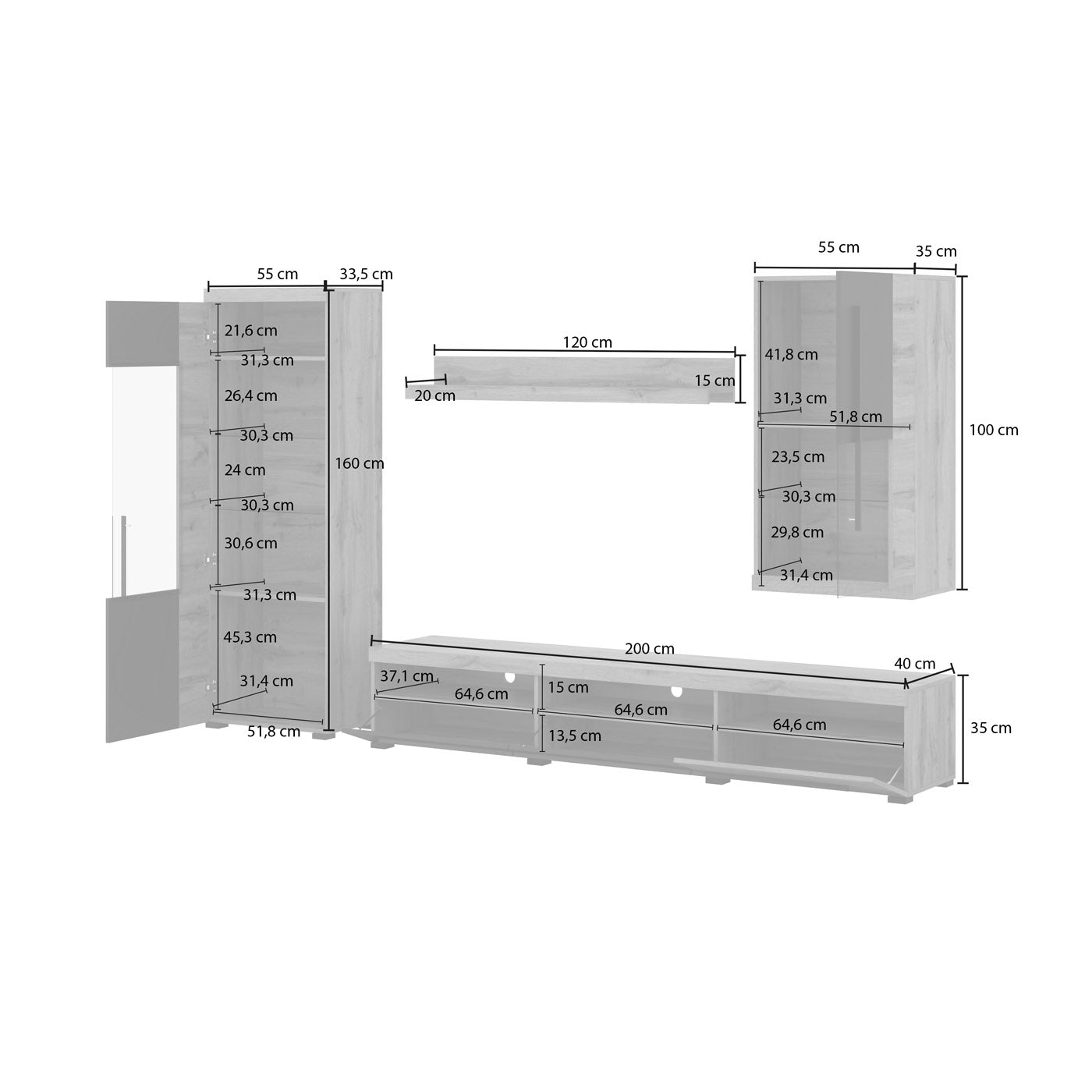 Sienas bloks Rogos 255/160/40 cm Votan ozols/melns