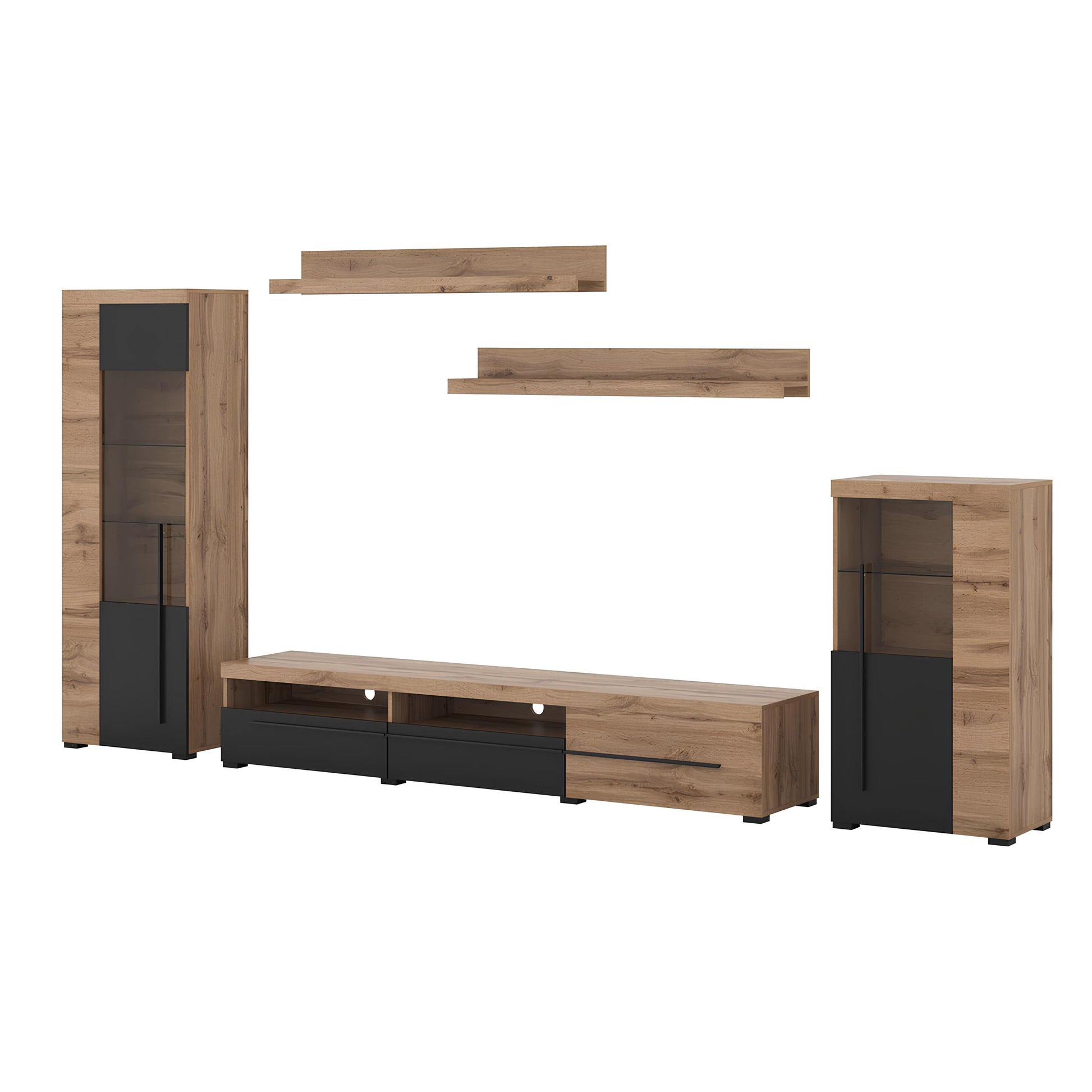 Sienas bloks Rogos 370/160/40 cm Votan ozols/melns - N1 Home