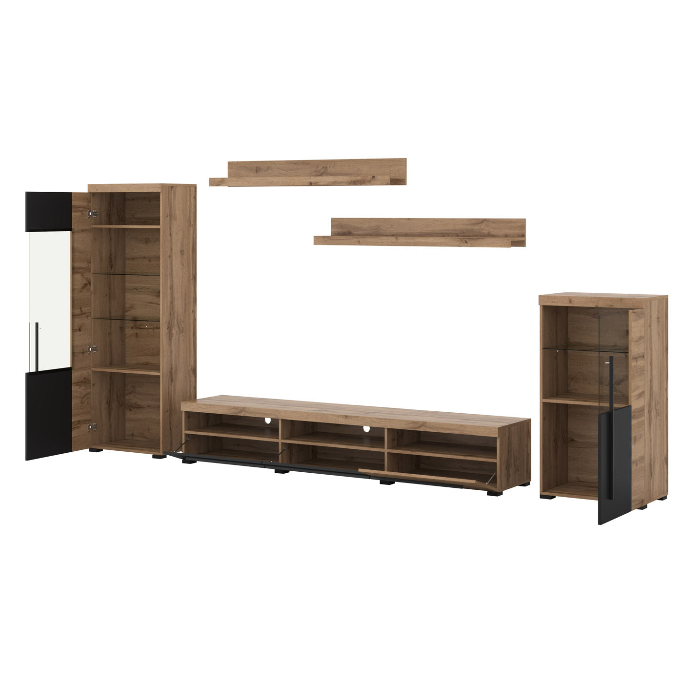 Sienas bloks Rogos 370/160/40 cm Votan ozols/melns - N1 Home