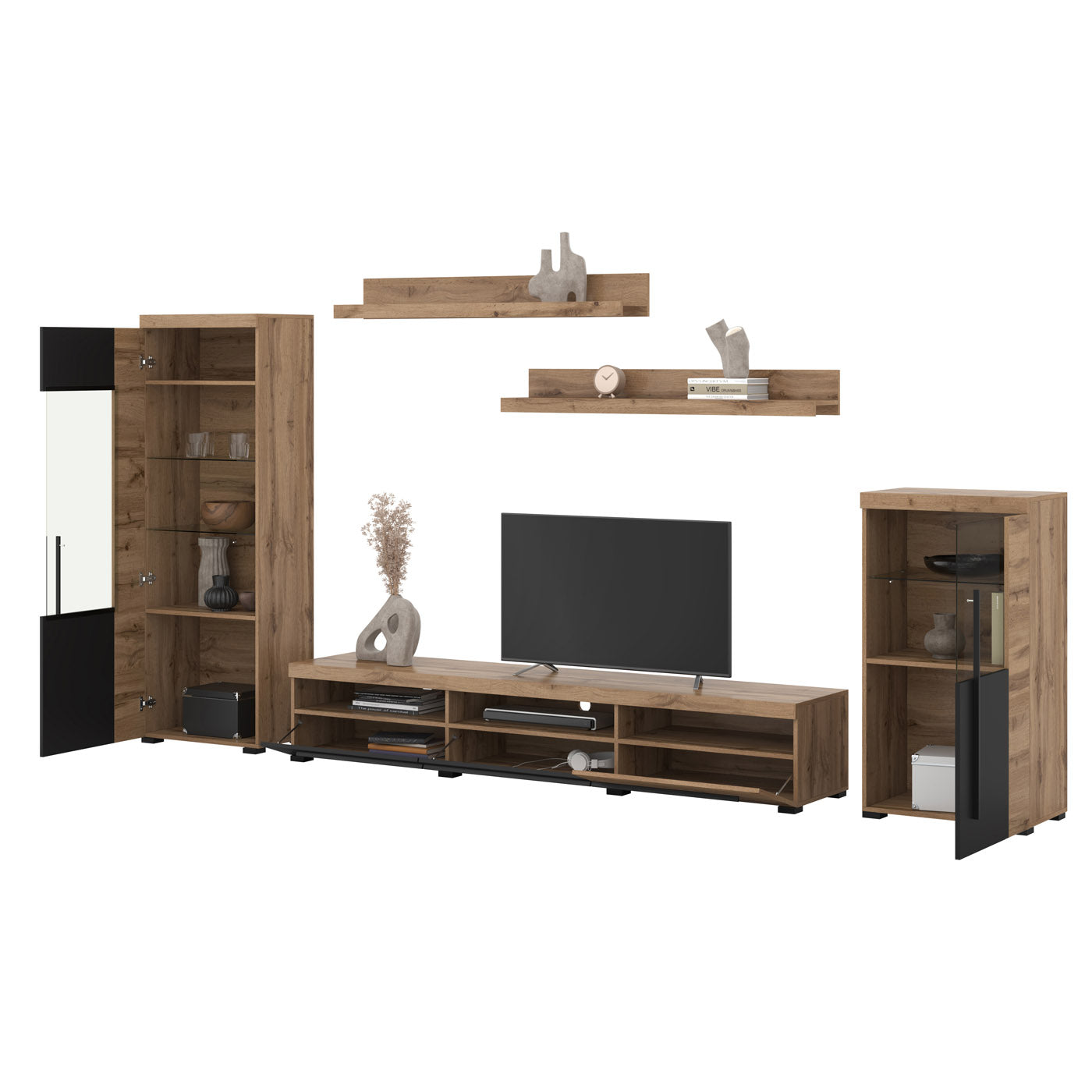 Sienas bloks Rogos 370/160/40 cm Votan ozols/melns - N1 Home