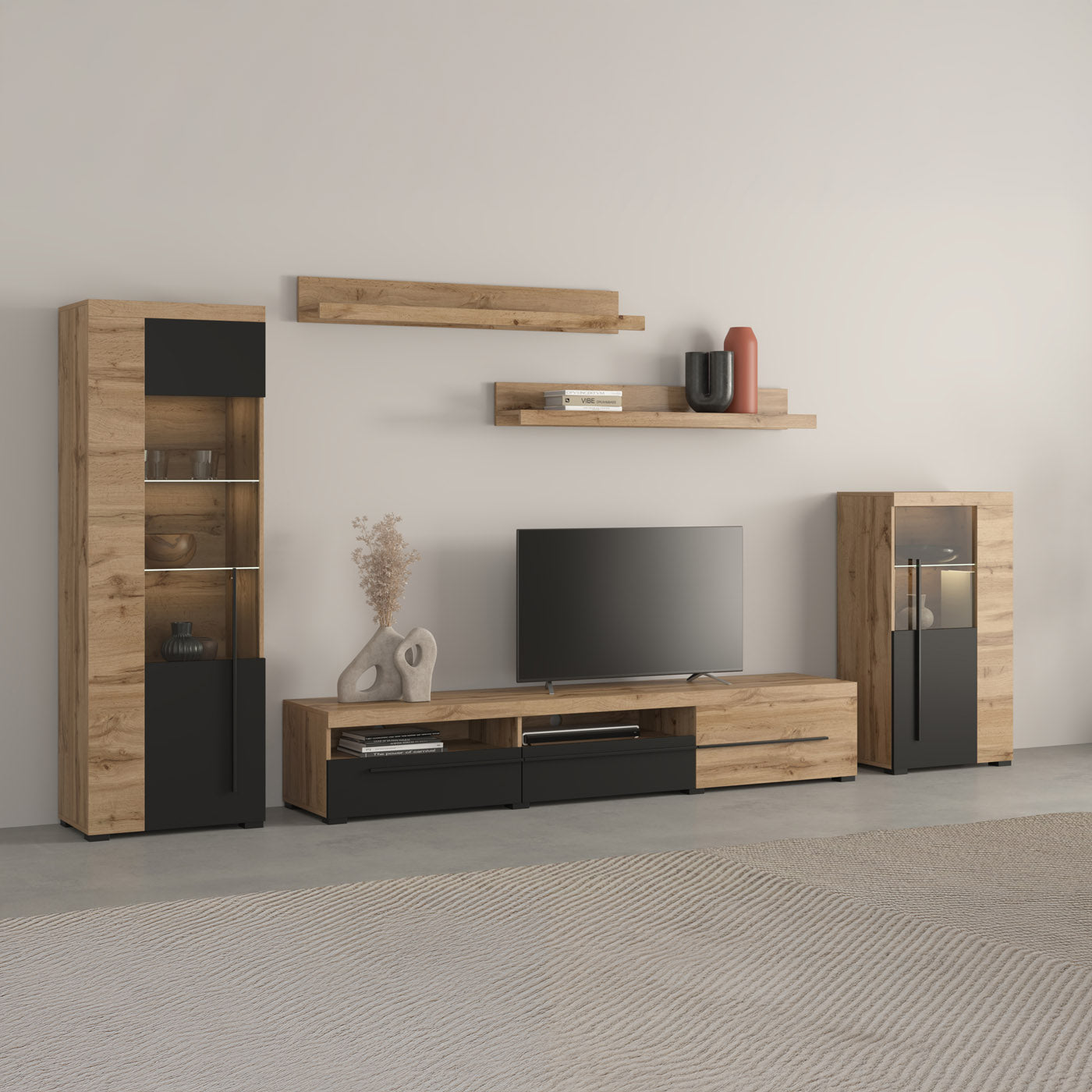 Sienas bloks Rogos 370/160/40 cm Votan ozols/melns - N1 Home