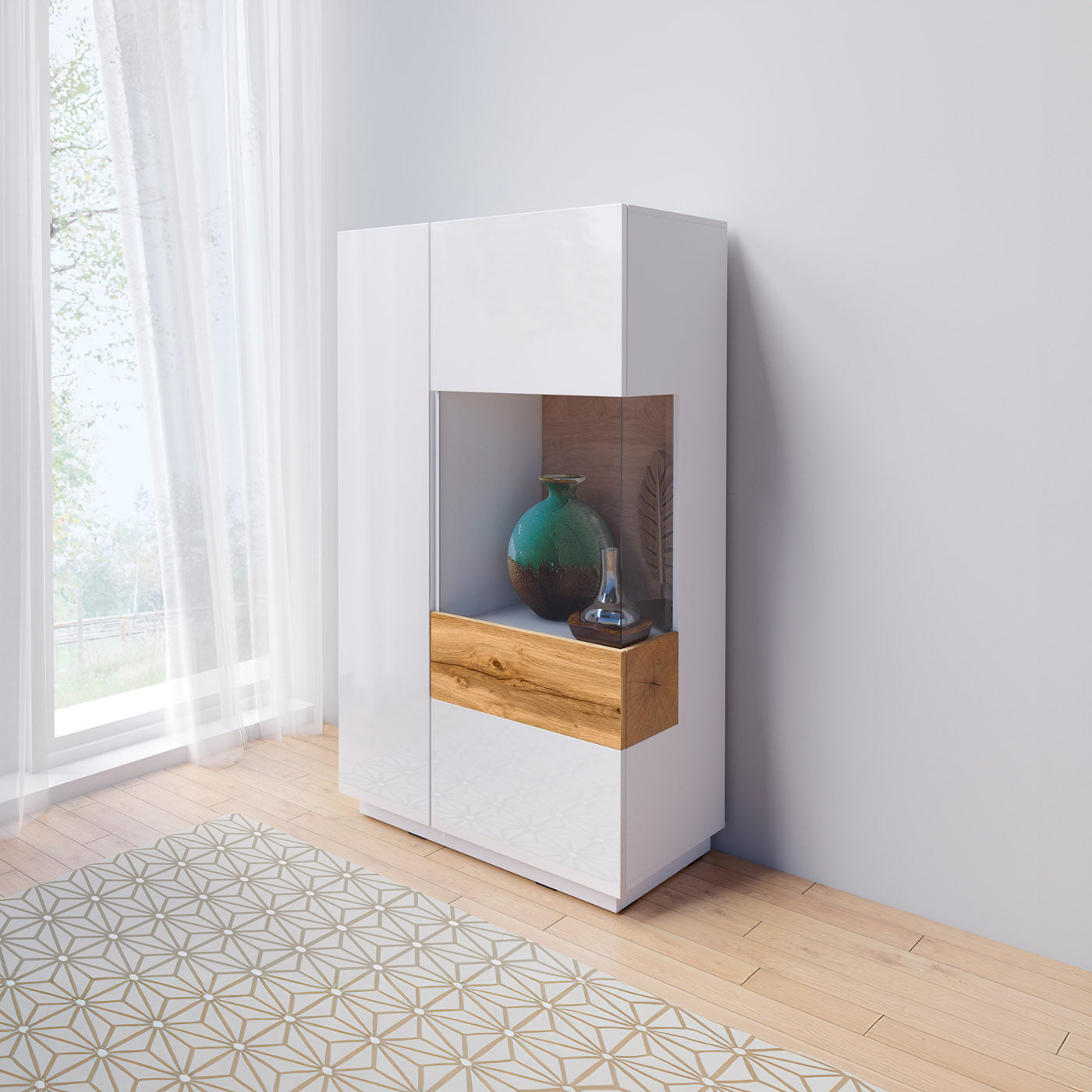 Skapis Solani 80/139/40 cm balts/Votan ozols - N1 Home